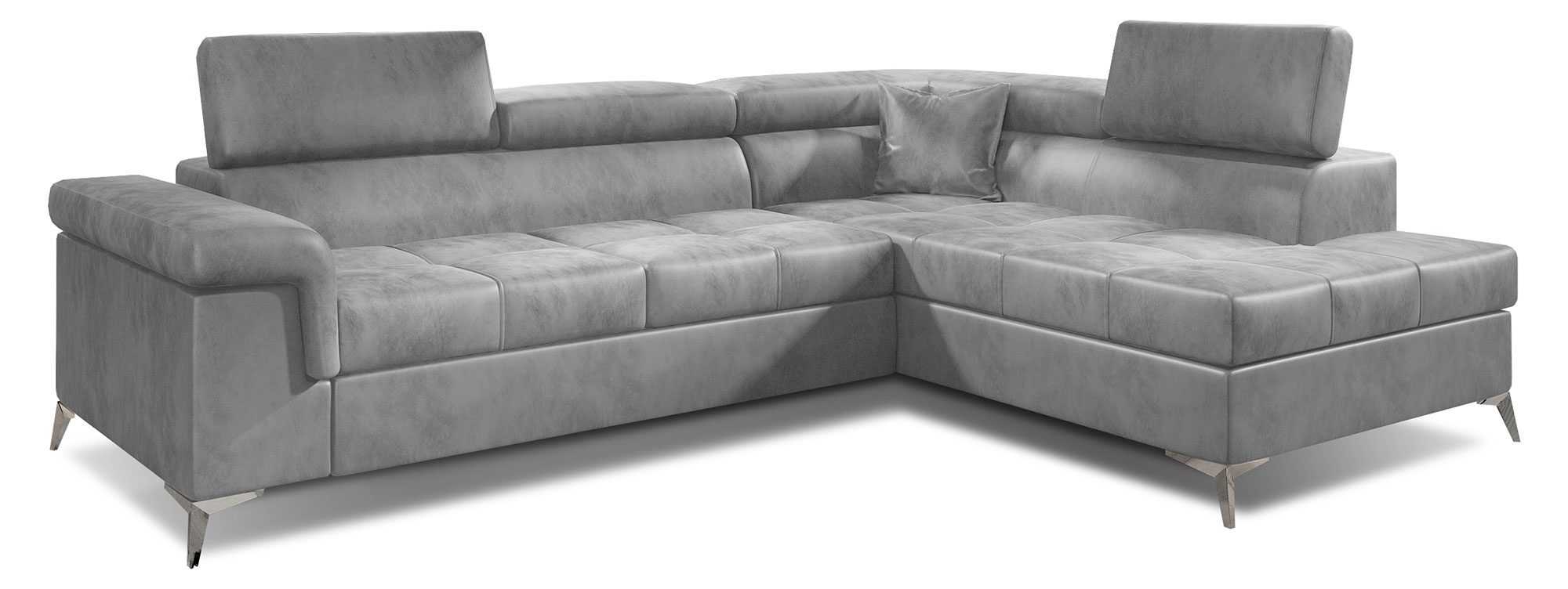 Narożnik z funkcją spania Bissao L-kształtny z pojemnikiem szary welwet hydrofobowy prawostronny - zdjęcie 1