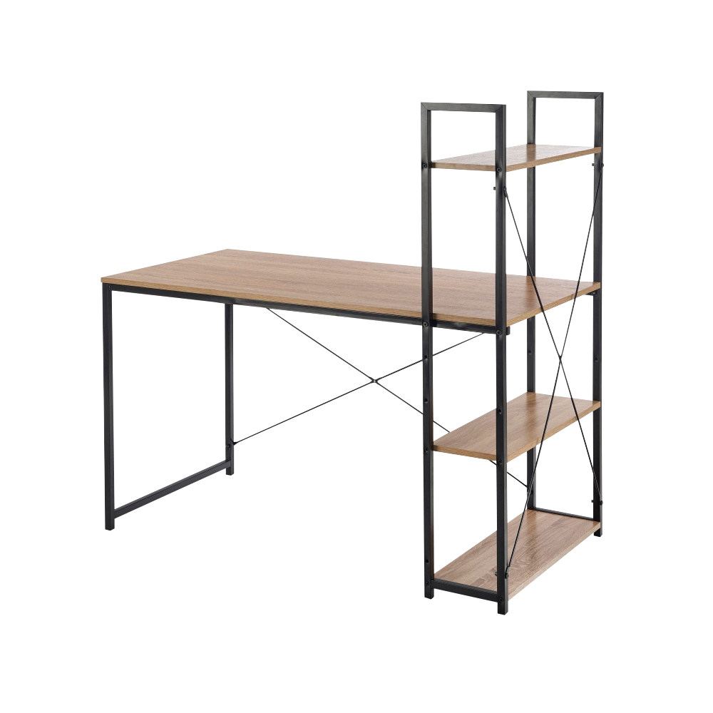 Biurko Lomise 120x60 cm z regałem dąb sonoma - czarny - zdjęcie 1