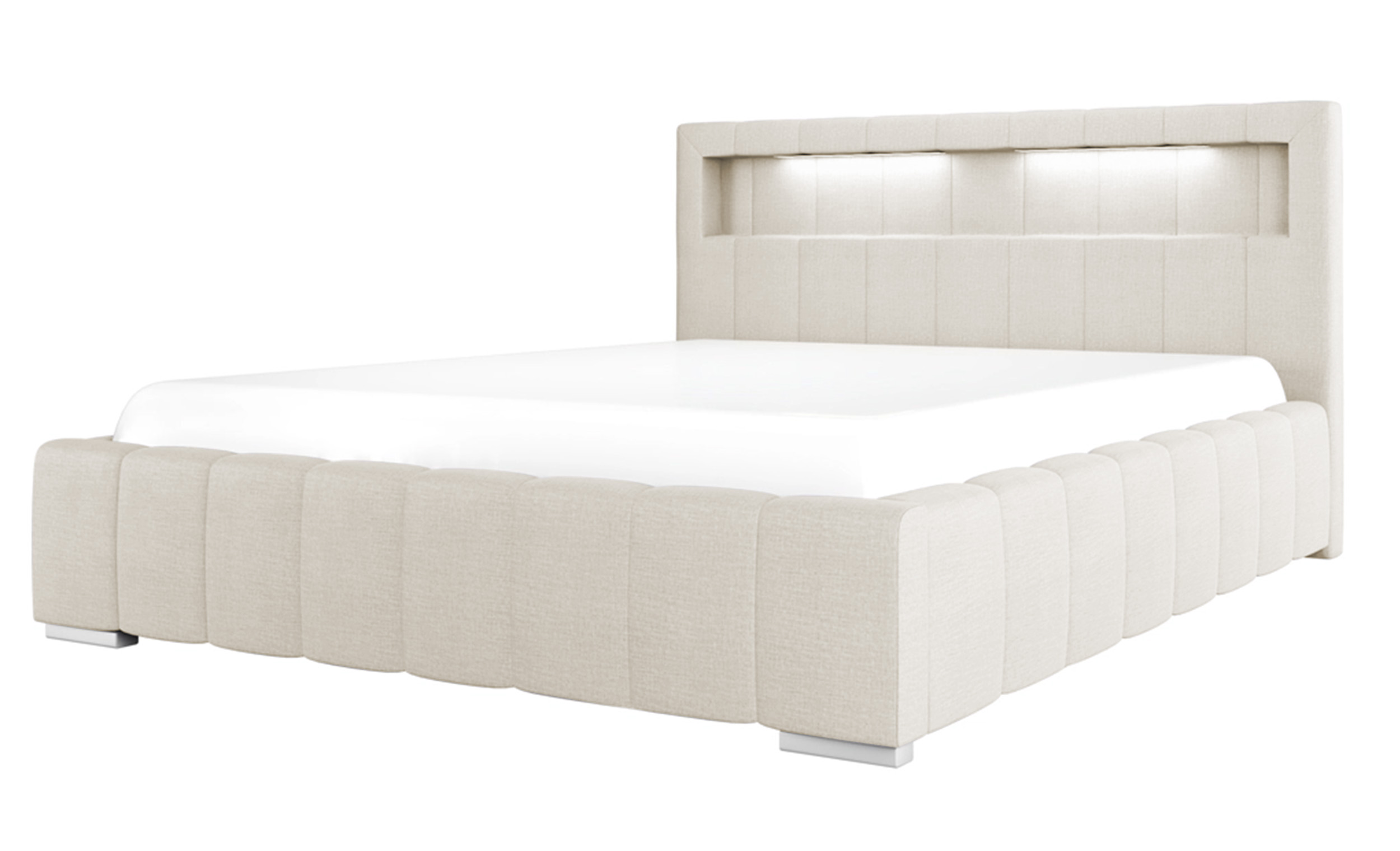 Łóżko tapicerowane Foenum 120x200 ze stelażem metalowym i pojemnikiem kremowe hydrofobowe - zdjęcie 1