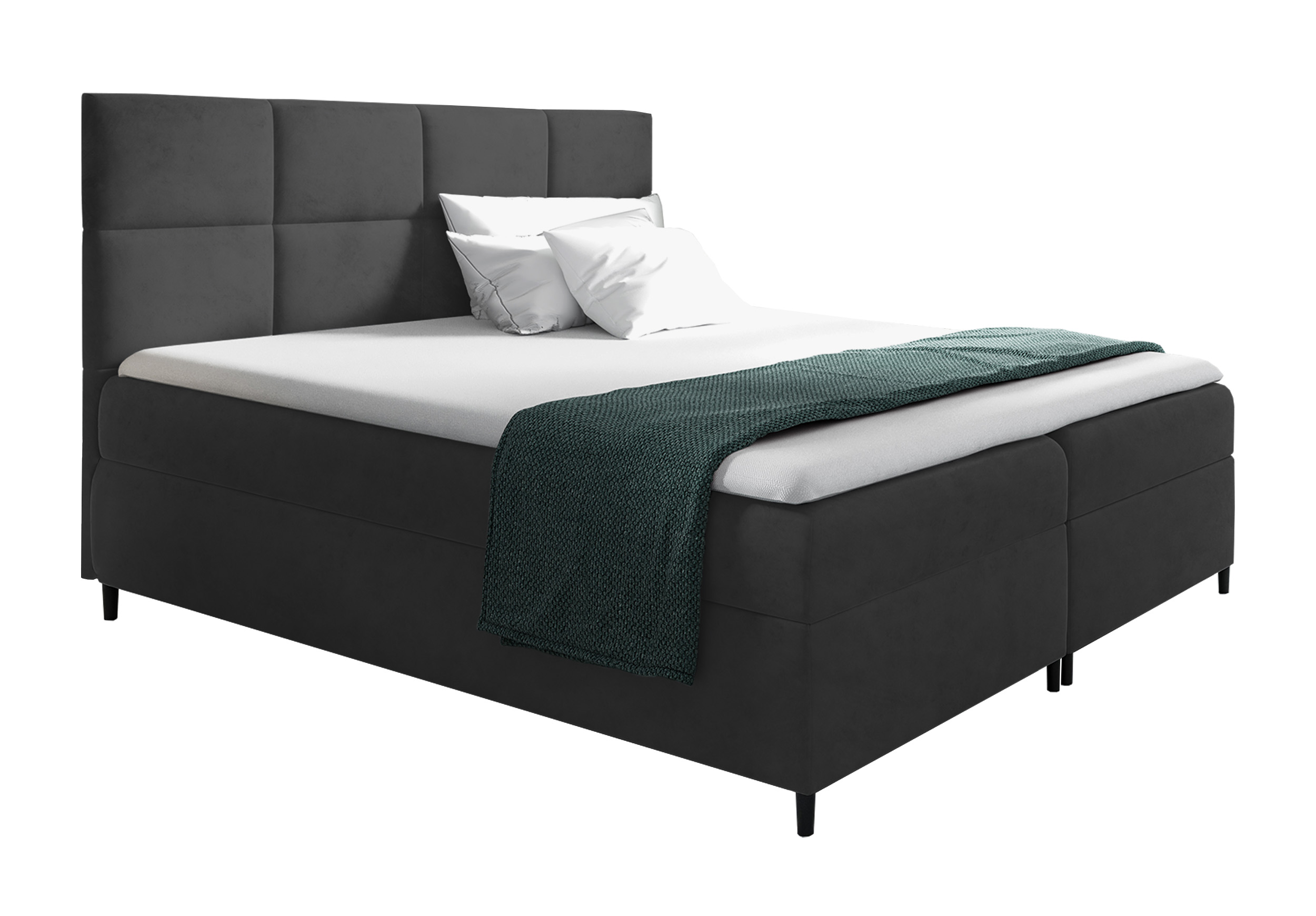 Łóżko kontynentalne Fremollo 160x200 z dwoma pojemnikami, materacem i topperem ciemnoszare - zdjęcie 1