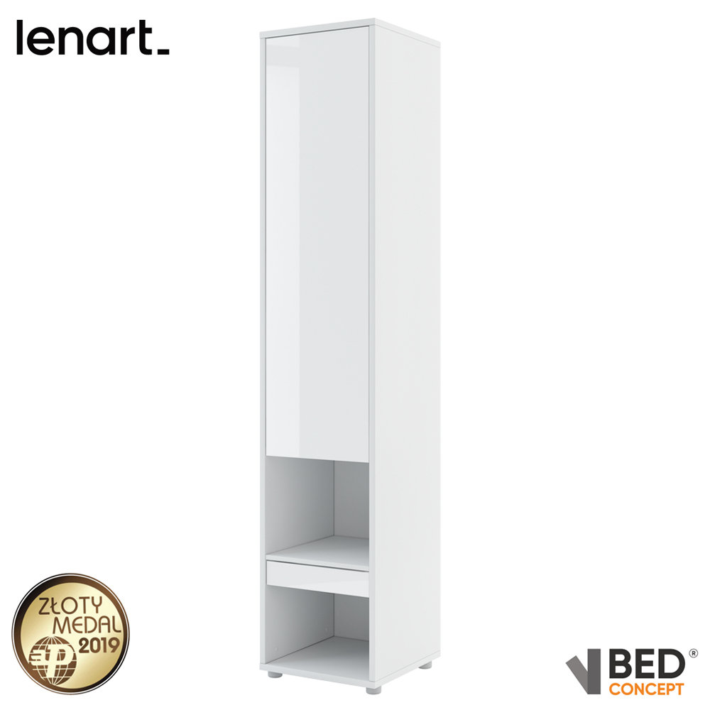 Regał BED CONCEPT z jedną zamykaną szafką Biały alpejski / Biały połysk  - zdjęcie 6