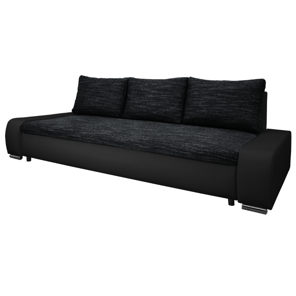 Kanapa rozkładana trzyosobowa Imbuti czarna ekoskóra-czarna plecionka - zdjęcie 1