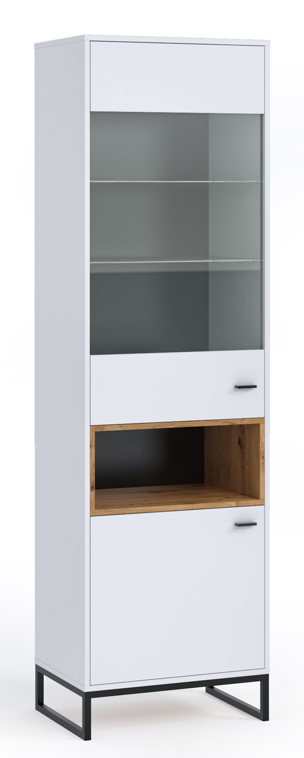 Witryna dwudrzwiowa Bonila 60 cm biała / dąb artisan - zdjęcie 1