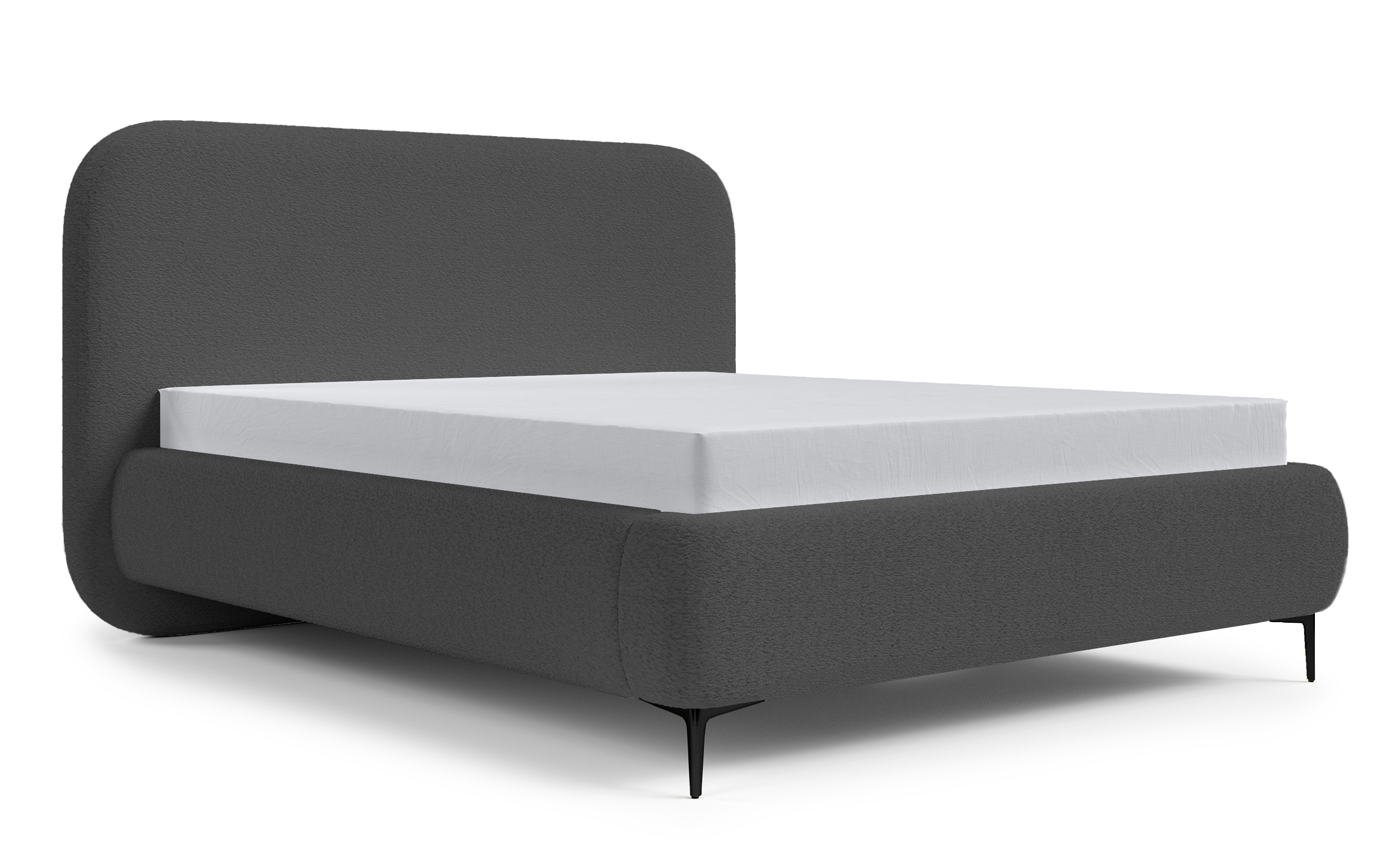 Łóżko tapicerowane 140x200 cm Monno ciemnoszare rama metalowa boucle nogi czarne