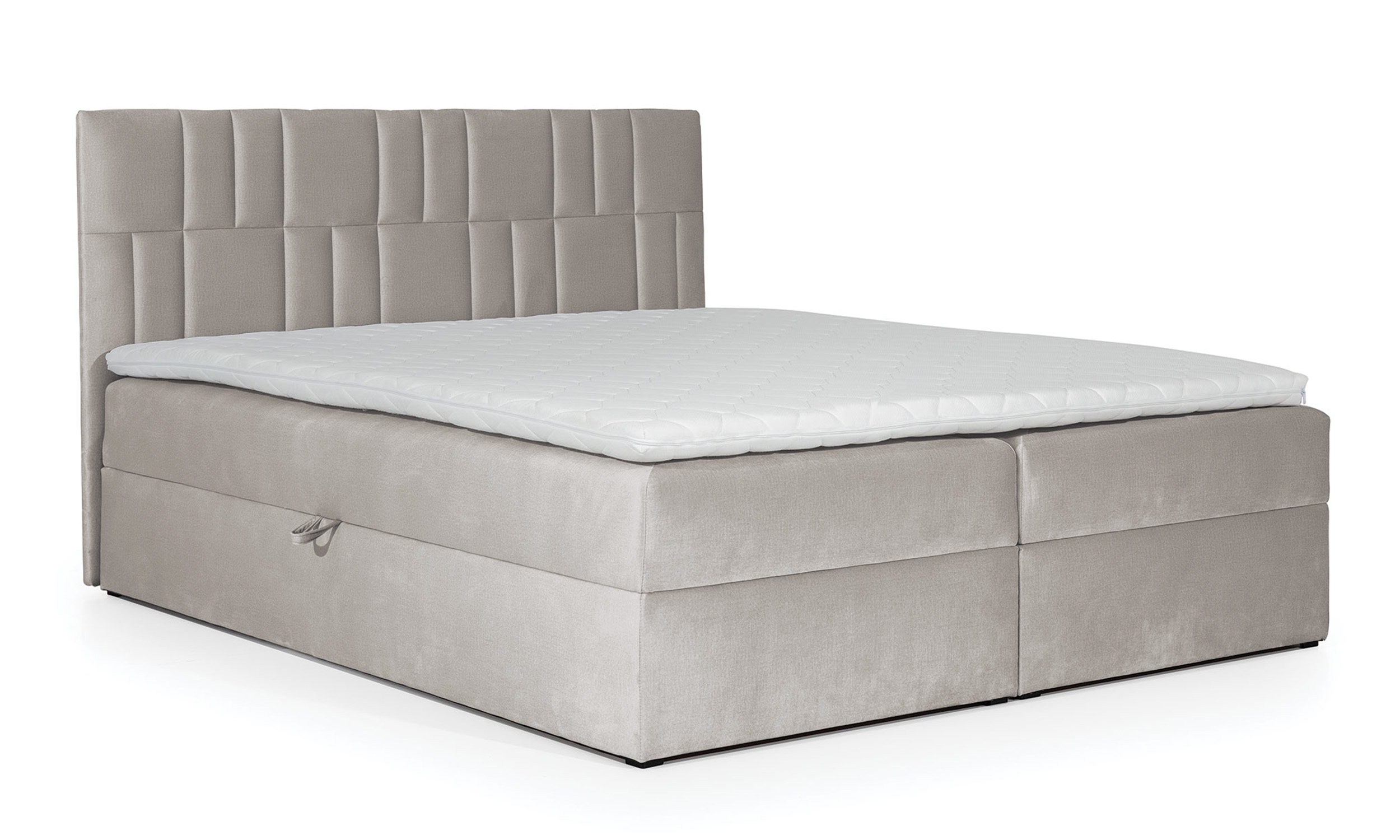 Łóżko kontynentalne Dalwik 160x200 z dwoma pojemnikami, materacem i topperem szarobeżowe hydrofobowe - zdjęcie 1