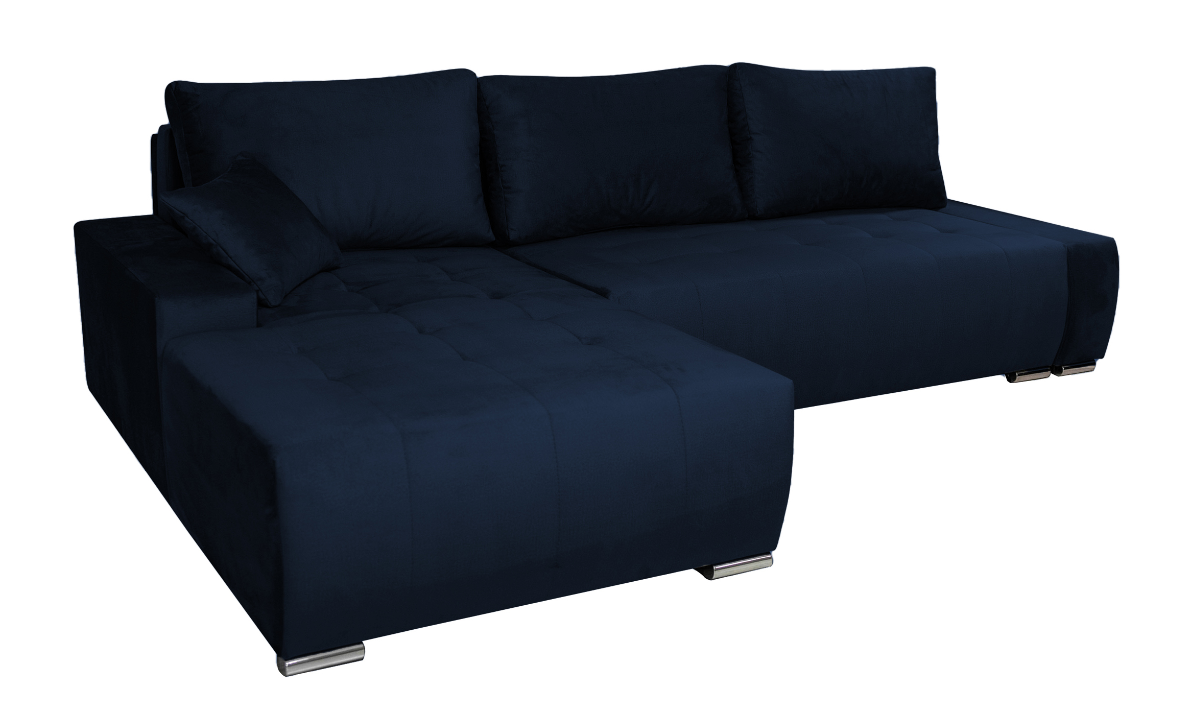 Narożnik z funkcją spania Manados L-kształtny z pojemnikiem ciemnoniebieski velvet lewostronny - zdjęcie 1