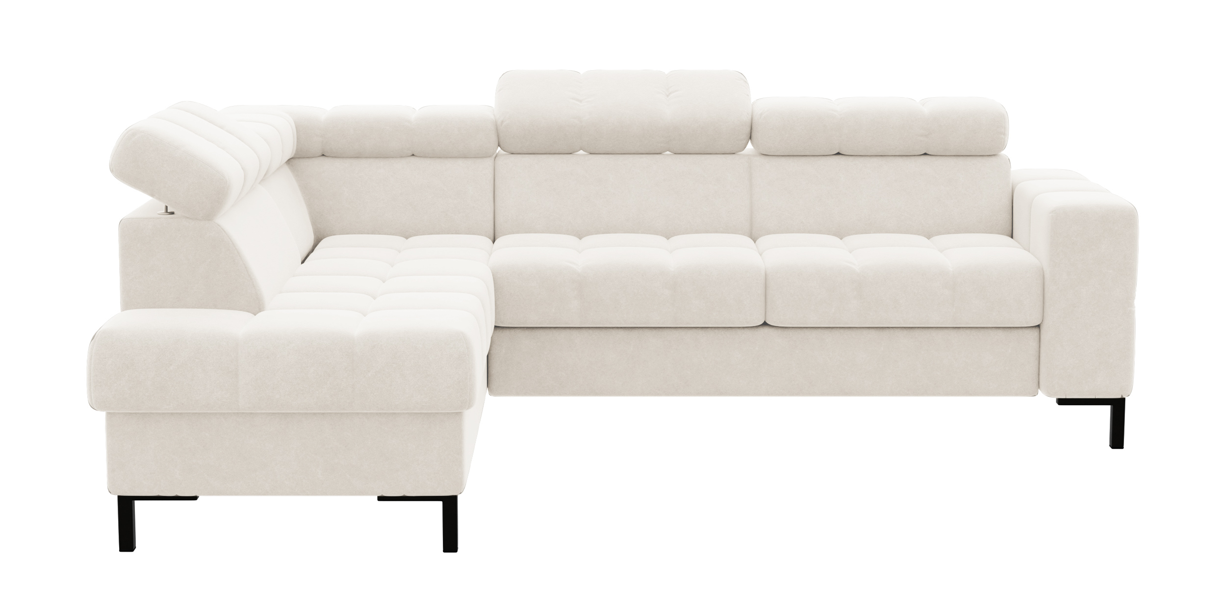 Narożnik z funkcją spania Talamanca L-kształtny z pojemnikiem i regulowanymi zagłówkami kremowy w tkaninie łatwoczyszczącej lewostronny - zdjęcie 1