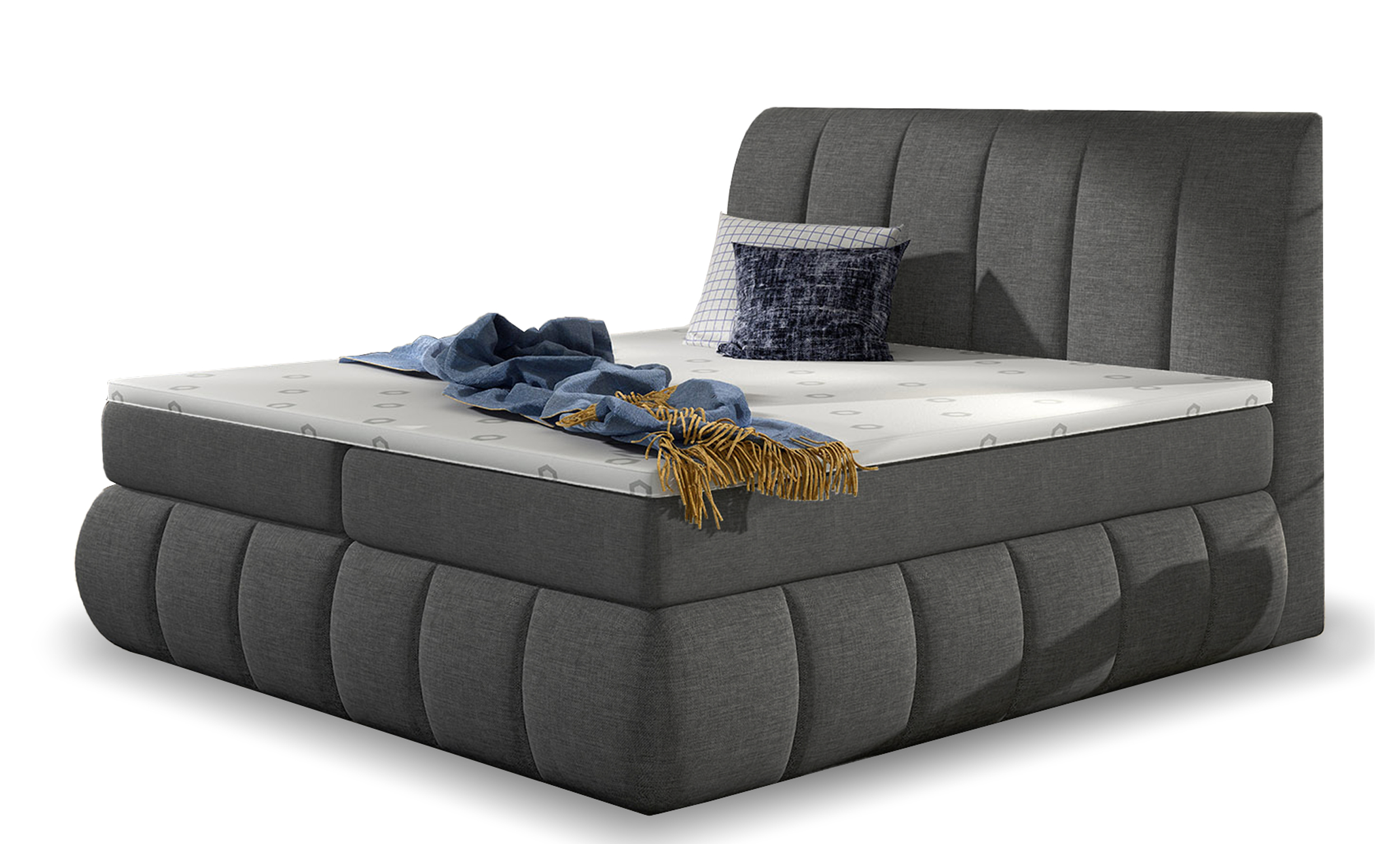Łóżko kontynentalne Derato 160x200 cm z pojemnikiem szare plecionka - zdjęcie 1
