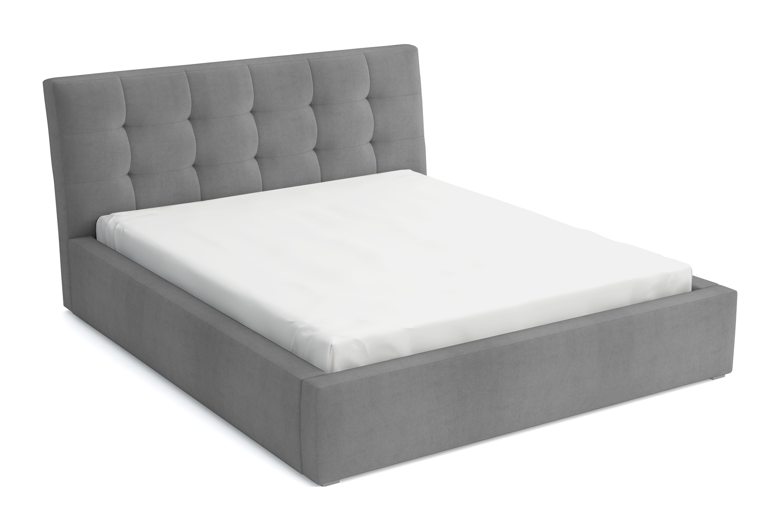 Łóżko tapicerowane 200x200 cm Nabbe z pojemnikiem szare velvet hydrofobowe - zdjęcie 1