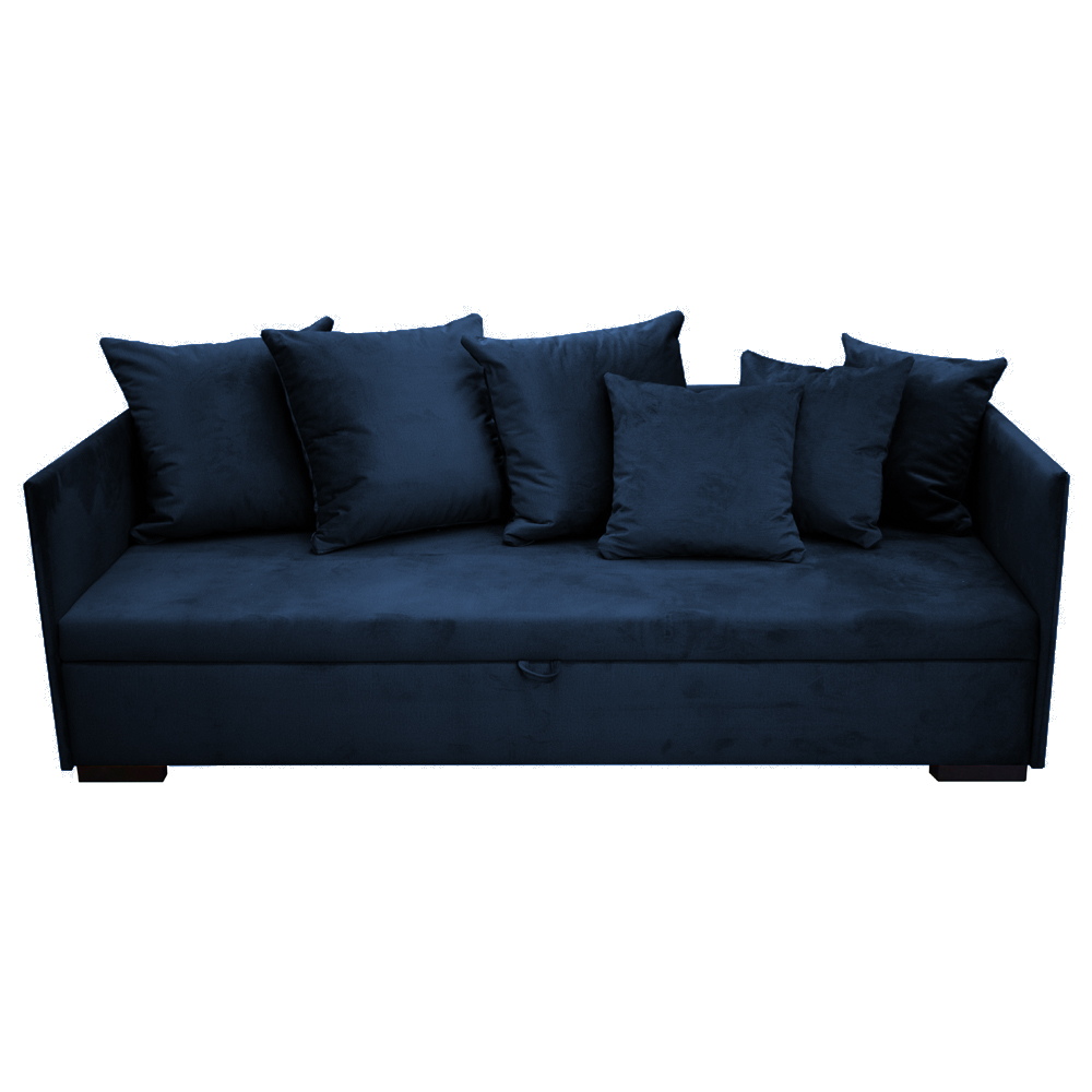 Łóżko pojedyncze Trotte z pojemnikiem 90x197 cm granatowe welur hydrofobowy - zdjęcie 1