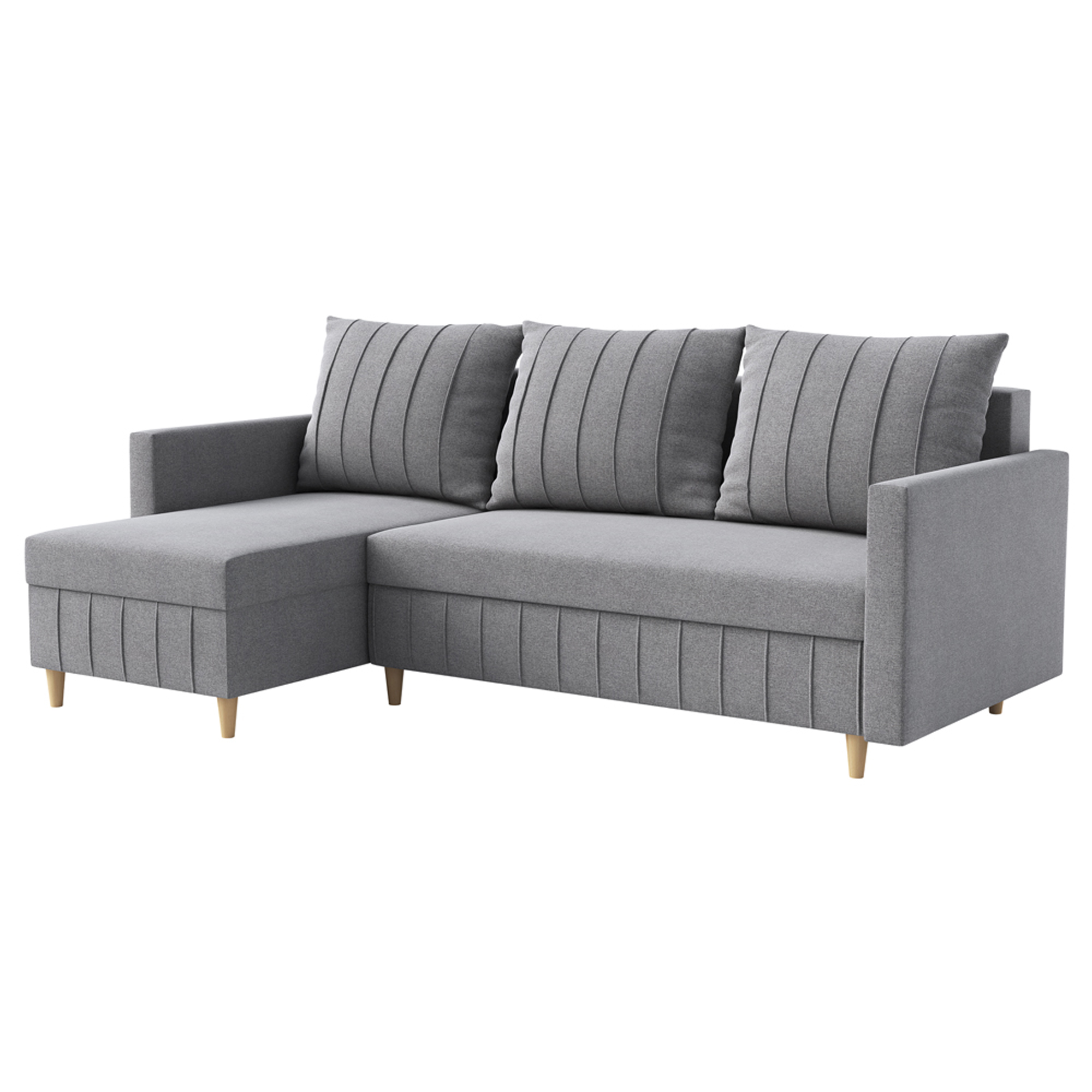 Narożnik z funkcją spania Morpreses L-kształtny z pojemnikiem uniwersalny szary plecionka - zdjęcie 1