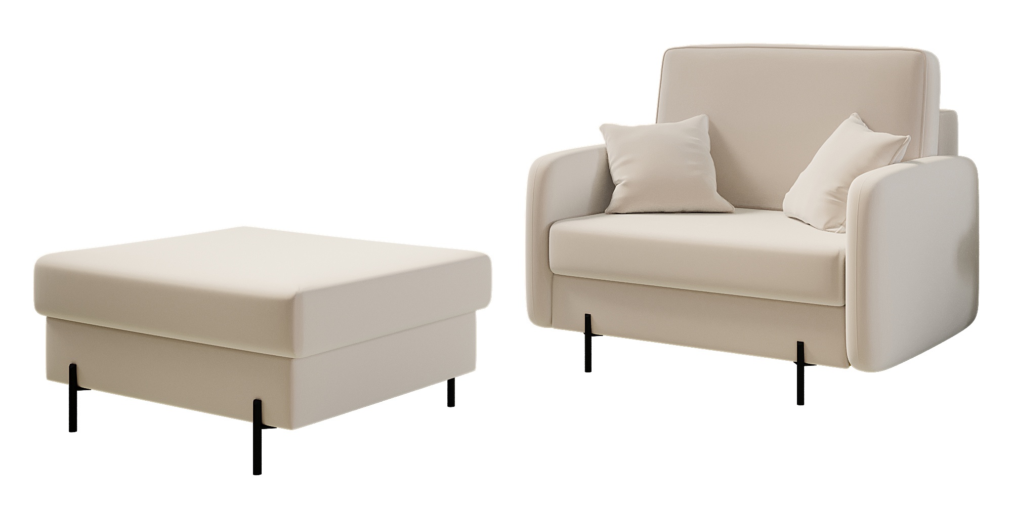 Fotel kubełkowy z podnóżkiem Solferina beżowy welur - zdjęcie 1