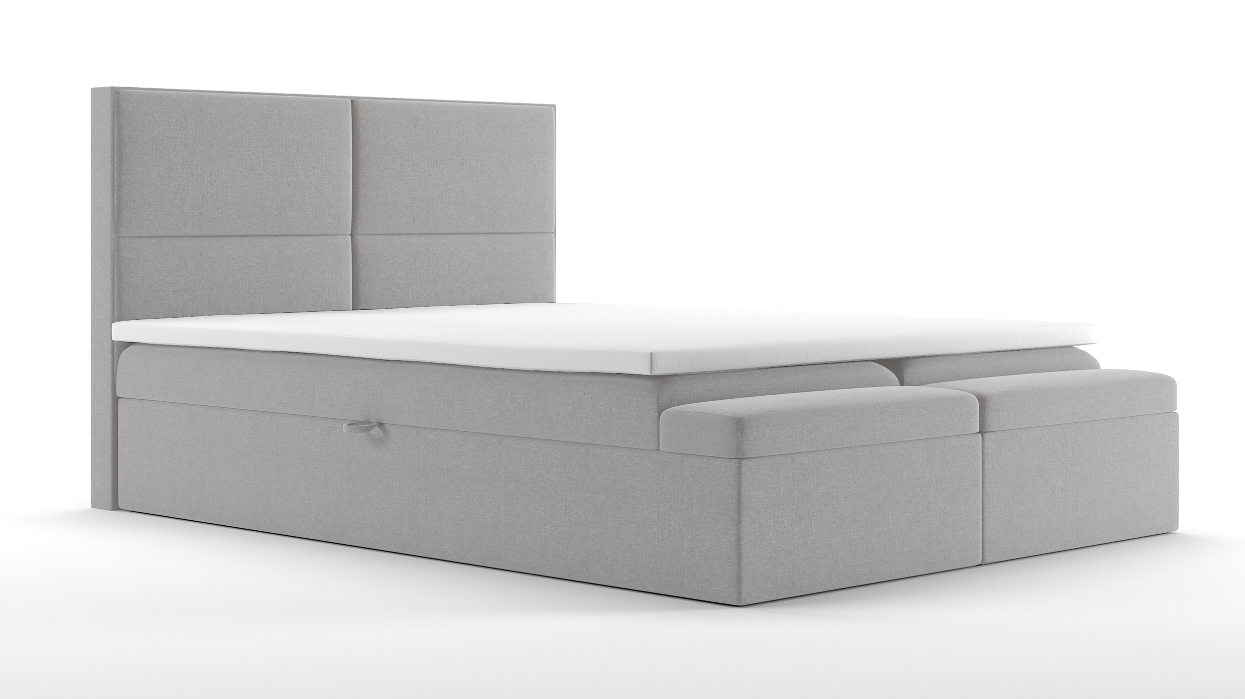 Łóżko kontynentalne 140x200 cm Bazoma z pojemnikami ławeczką i materacem kieszeniowym szare plecionka hydrofobowa - zdjęcie 1