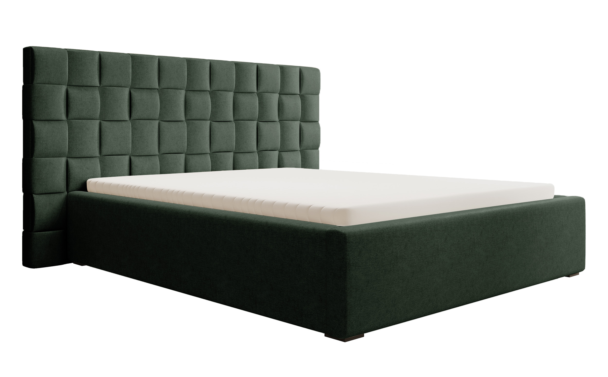 Łóżko tapicerowane 140x200 cm Keitum plecionka ciemnozielone - zdjęcie 1