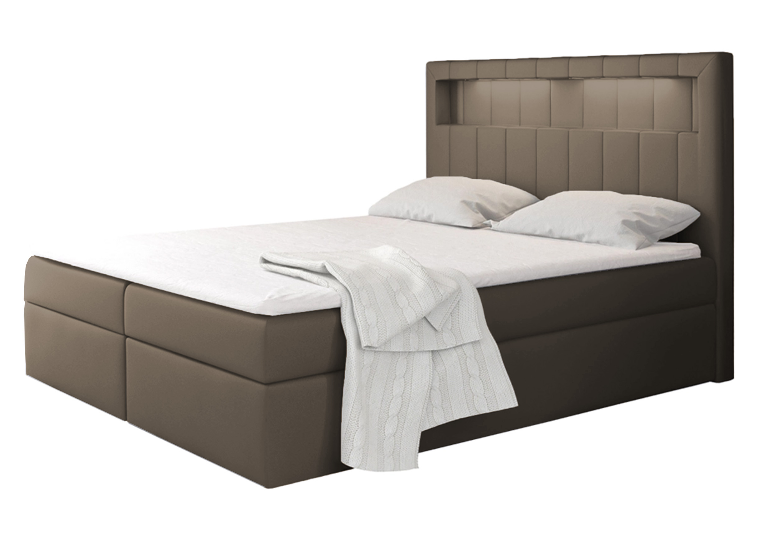 Łóżko kontynentalne Liarchil 120x200 z dwoma pojemnikami, materacem i topperem ciemnobrązowe hydrofobowe - zdjęcie 1