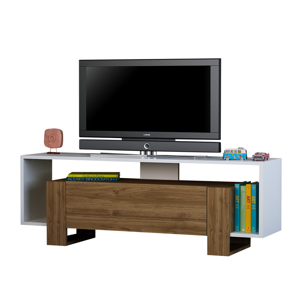 Szafka RTV Hutilla biała z orzechowymi elementami