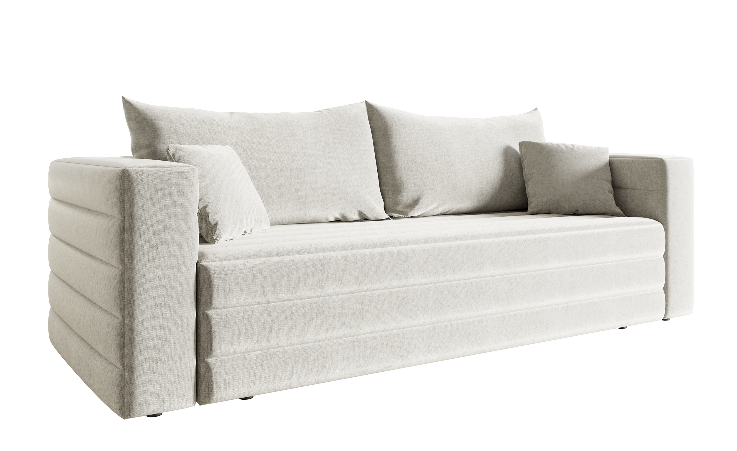 Kanapa rozkładana trzyosobowa Lilla kremowa z pojemnikiem w tkaninie hydrofobowej welur nogi czarne - zdjęcie 1