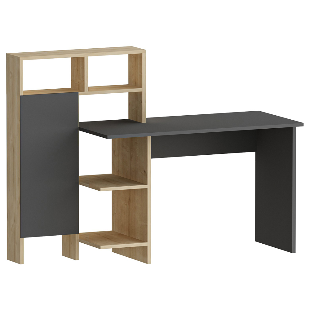 Biurko Sotrel 136x60 cm z regałem szary/dąb - zdjęcie 1