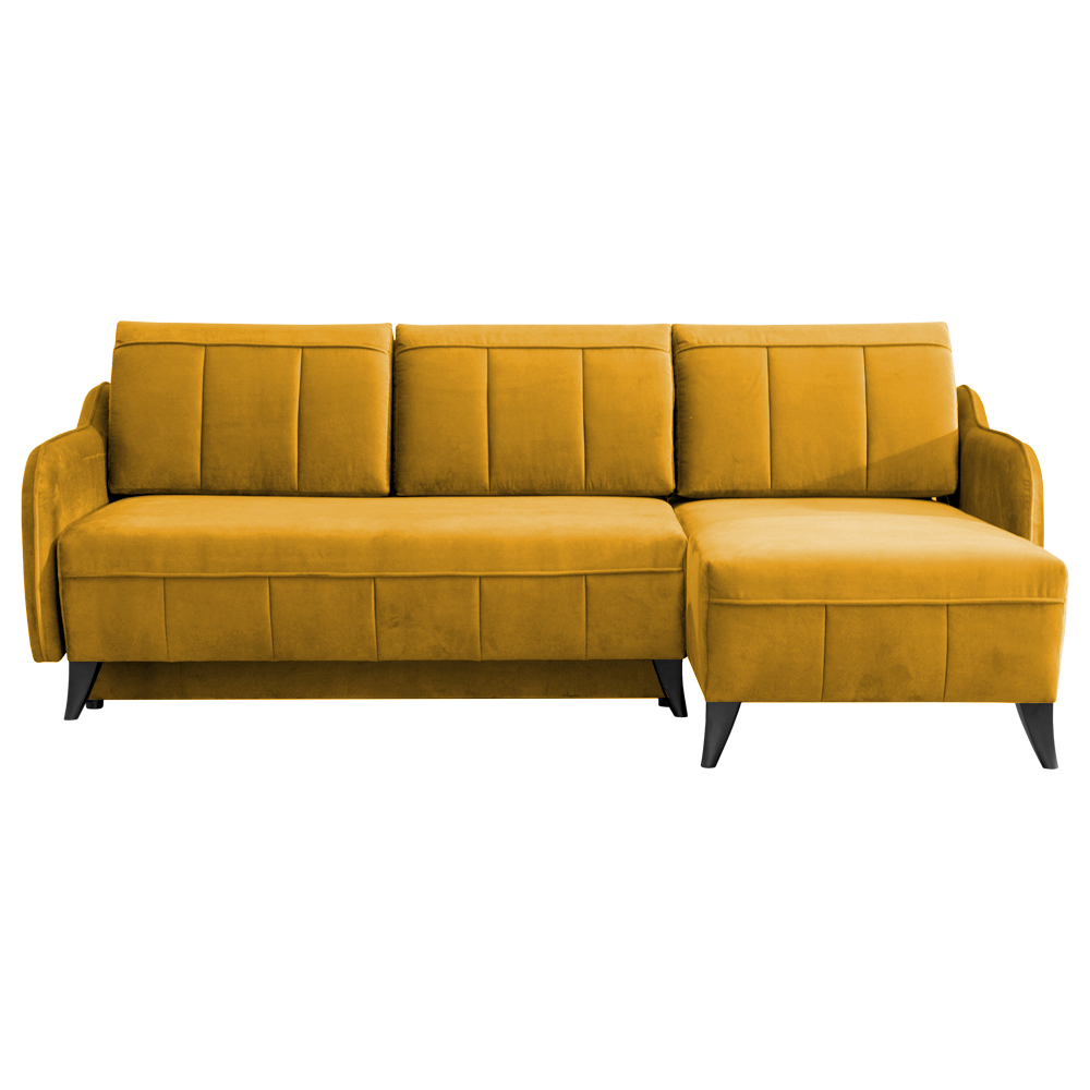 Narożnik z funkcją spania Olivella L-kształtny z pojemnikiem uniwersalny musztardowy welur - zdjęcie 1