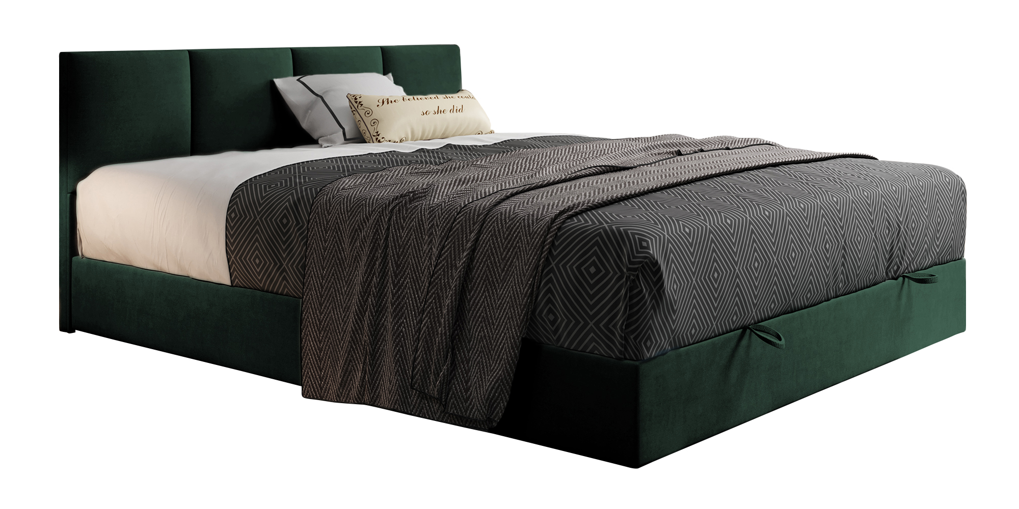 Łóżko kontynentalne 160x200 cm Rekand z pojemnikiem i topperem zielone welur - zdjęcie 1