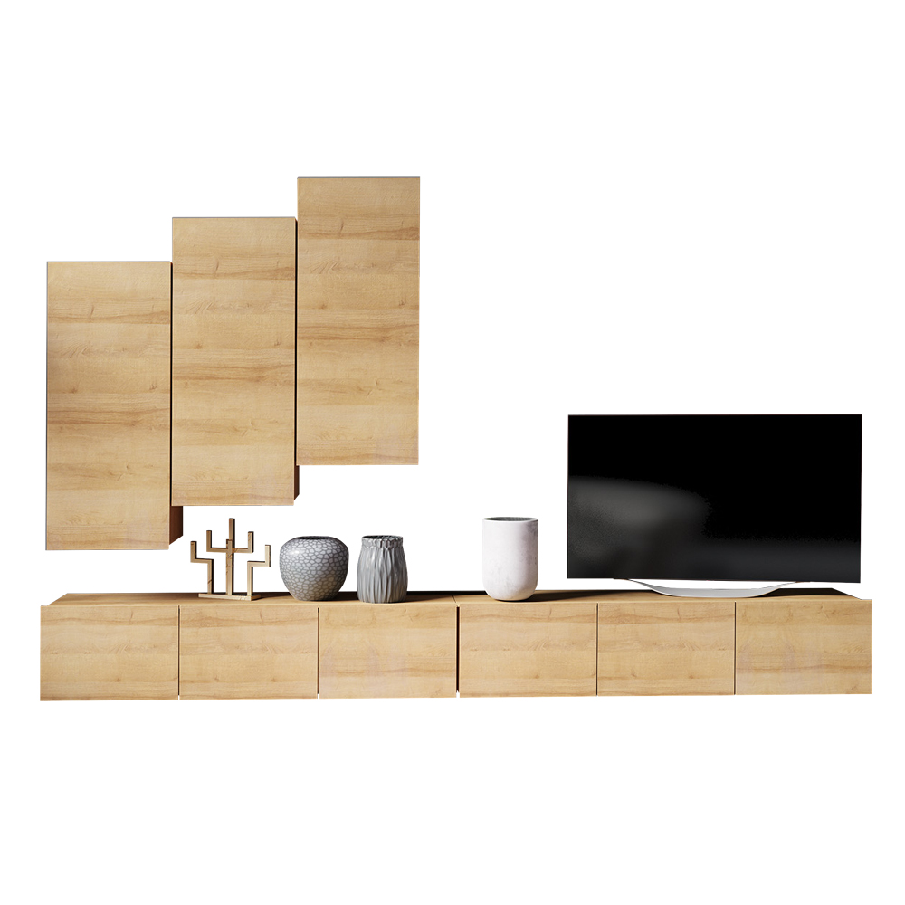 Meblościanka Kirdon z zamykanymi półkami pionowymi Dąb złoty  - zdjęcie 8