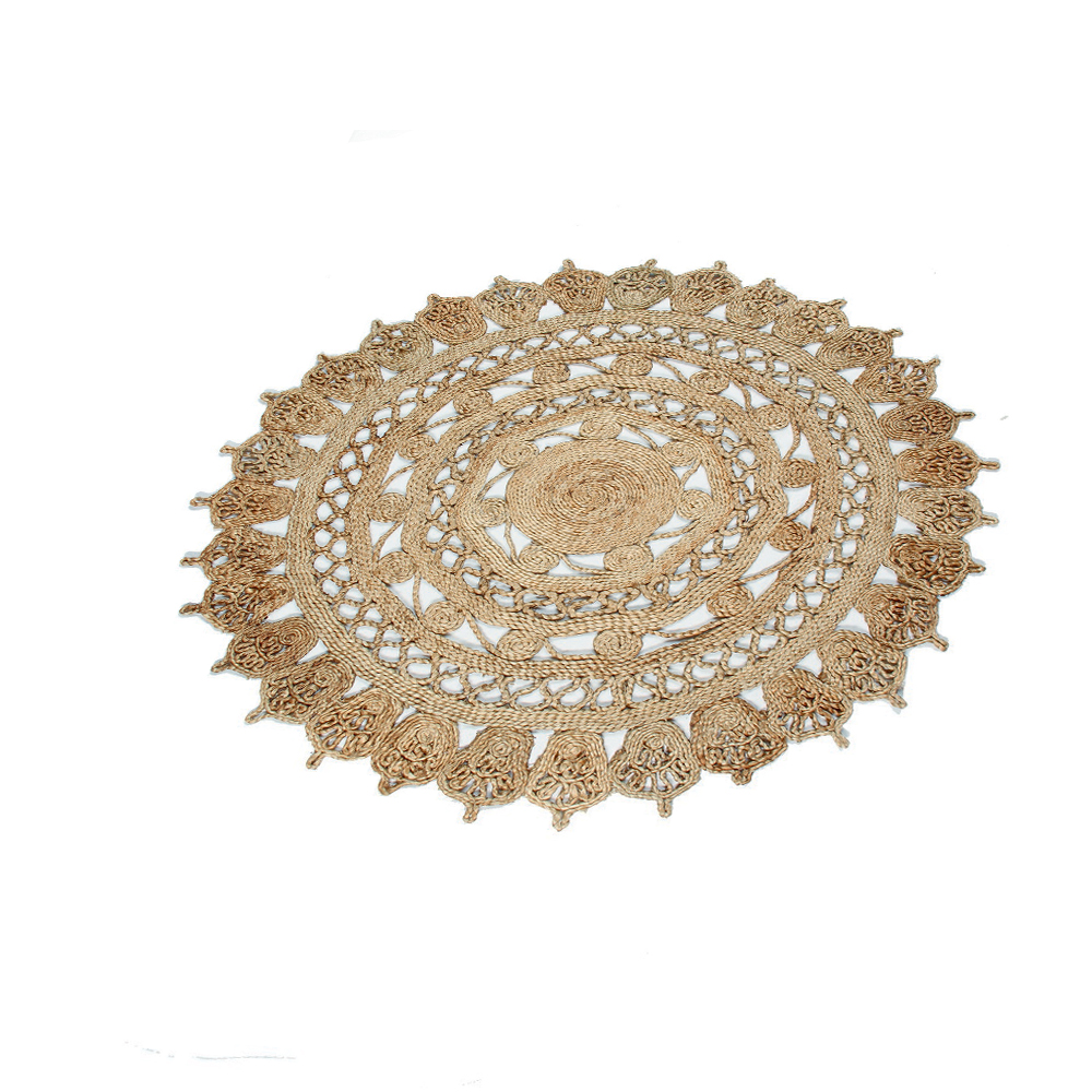 Dywan nowoczesny Mandala z naturalnego sznurka ciemna z wypustkami na krawędzi średnica 120 cm - zdjęcie 1