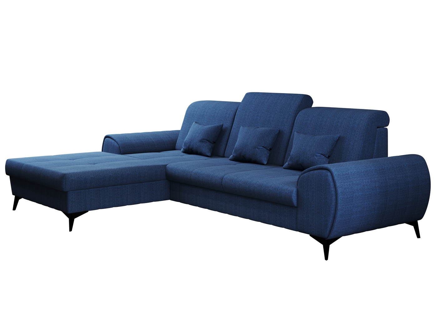 Narożnik z funkcją spania Forsivo L-kształtny z pojemnikiem granatowy plecionka lewostronny - zdjęcie 1