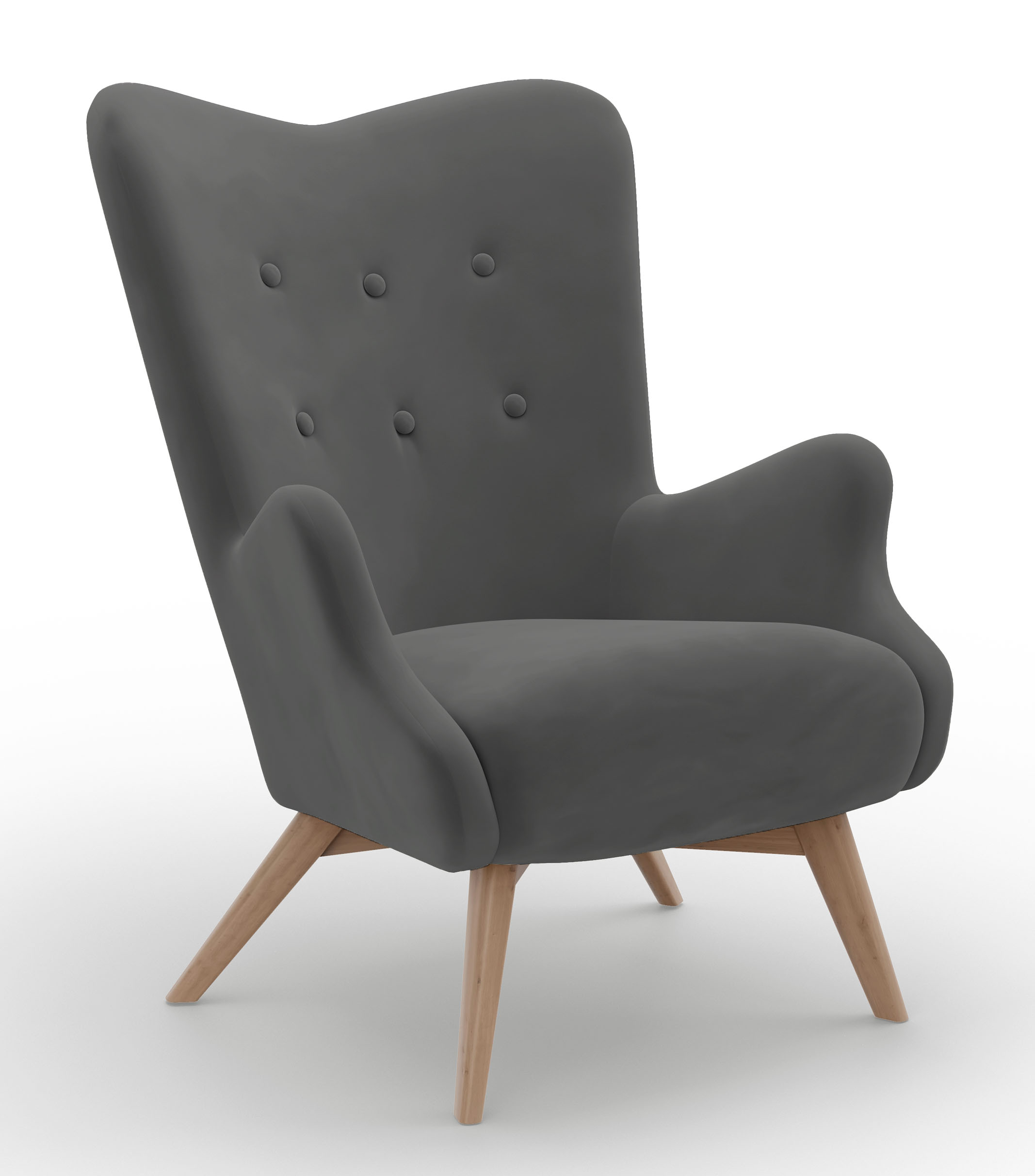 Fotel wypoczynkowy uszak Owlly ciemnoszary welur - zdjęcie 1