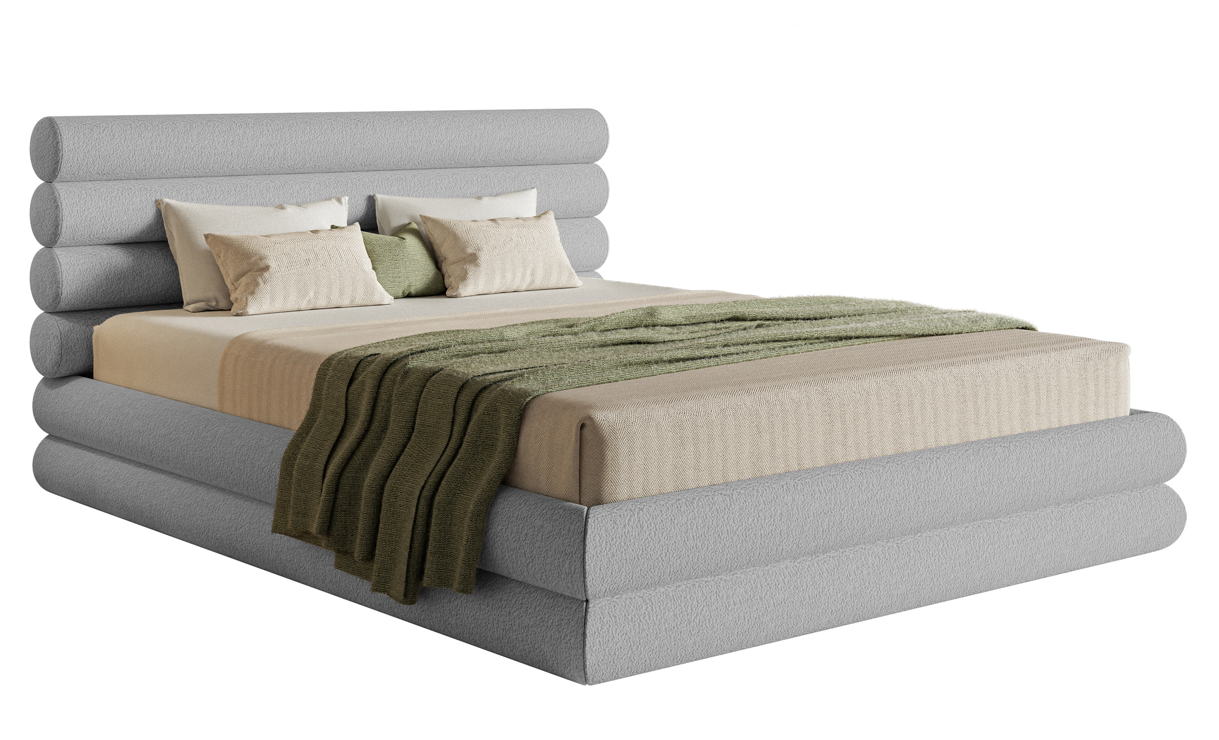 Łóżko tapicerowane 140x200 cm Buffalino z pojemnikiem stelaż metalowy jasnoszare boucle - zdjęcie 1