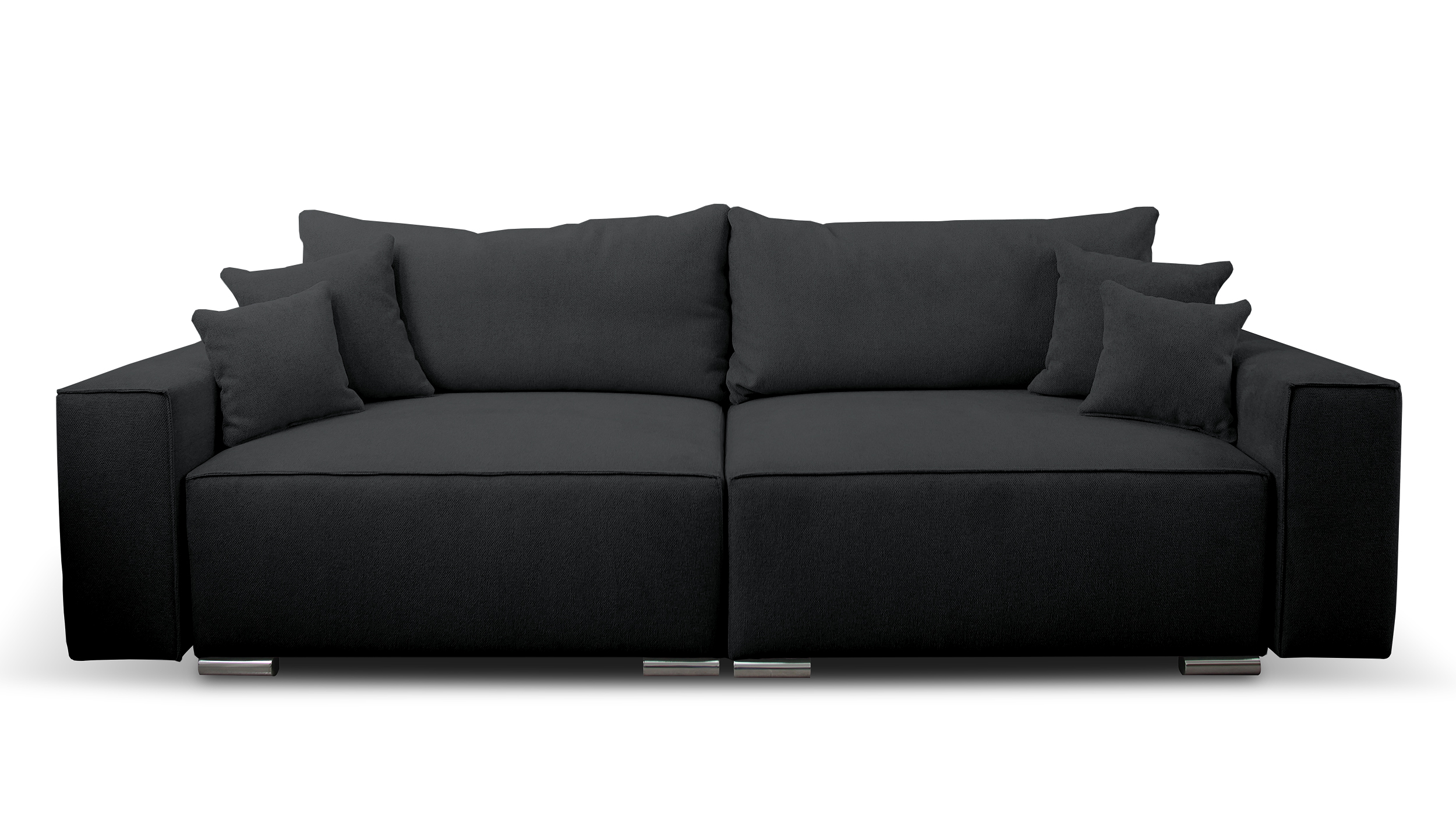 Kanapa rozkładana trzyosobowa Netlan czarna z pojemnikiem w tkaninie hydrofobowej plecionka nogi srebrne - zdjęcie 1