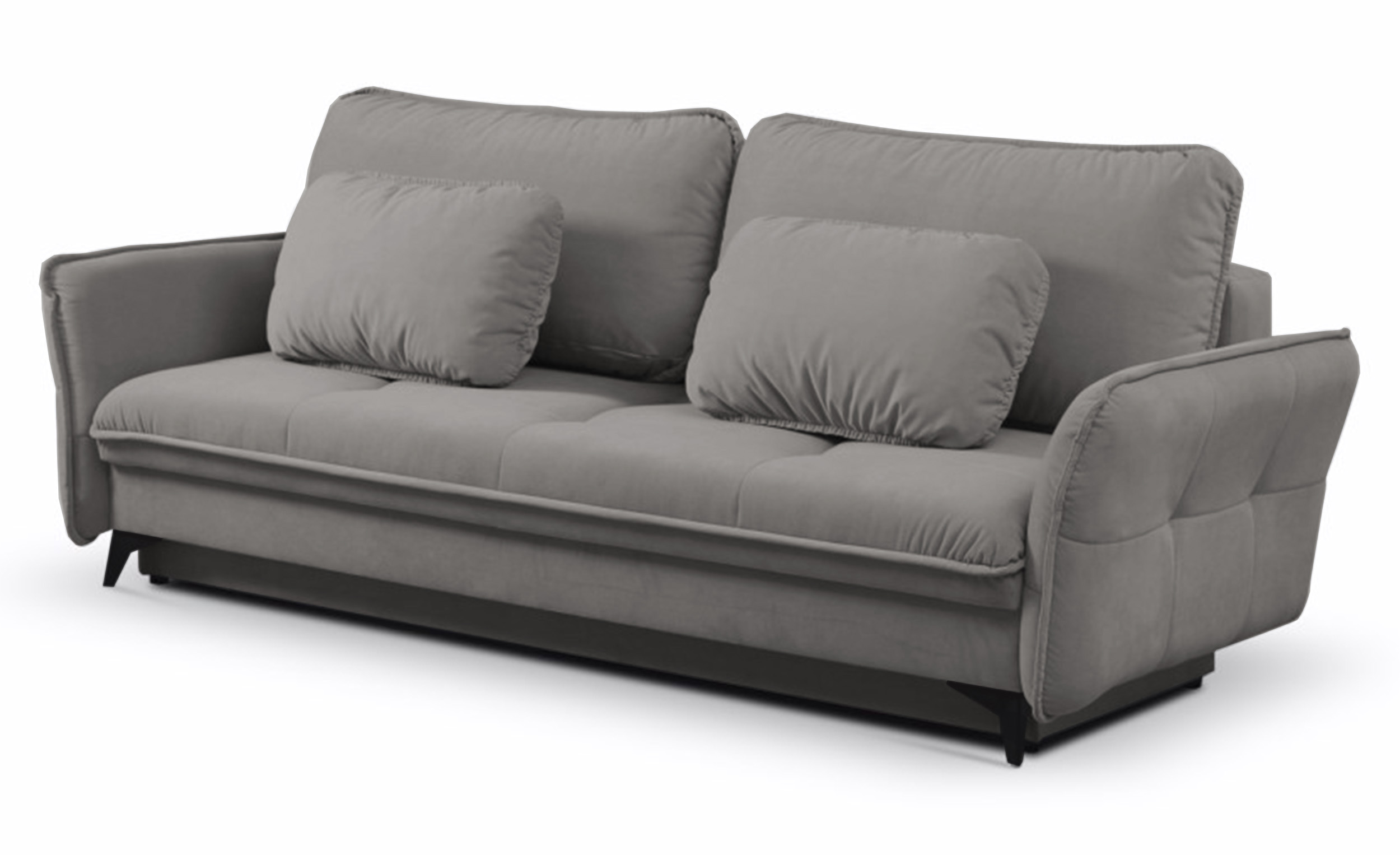 Kanapa rozkładana Marovato szary beż trzyosobowa z pojemnikiem w tkaninie hydrofobowej plusz - zdjęcie 1