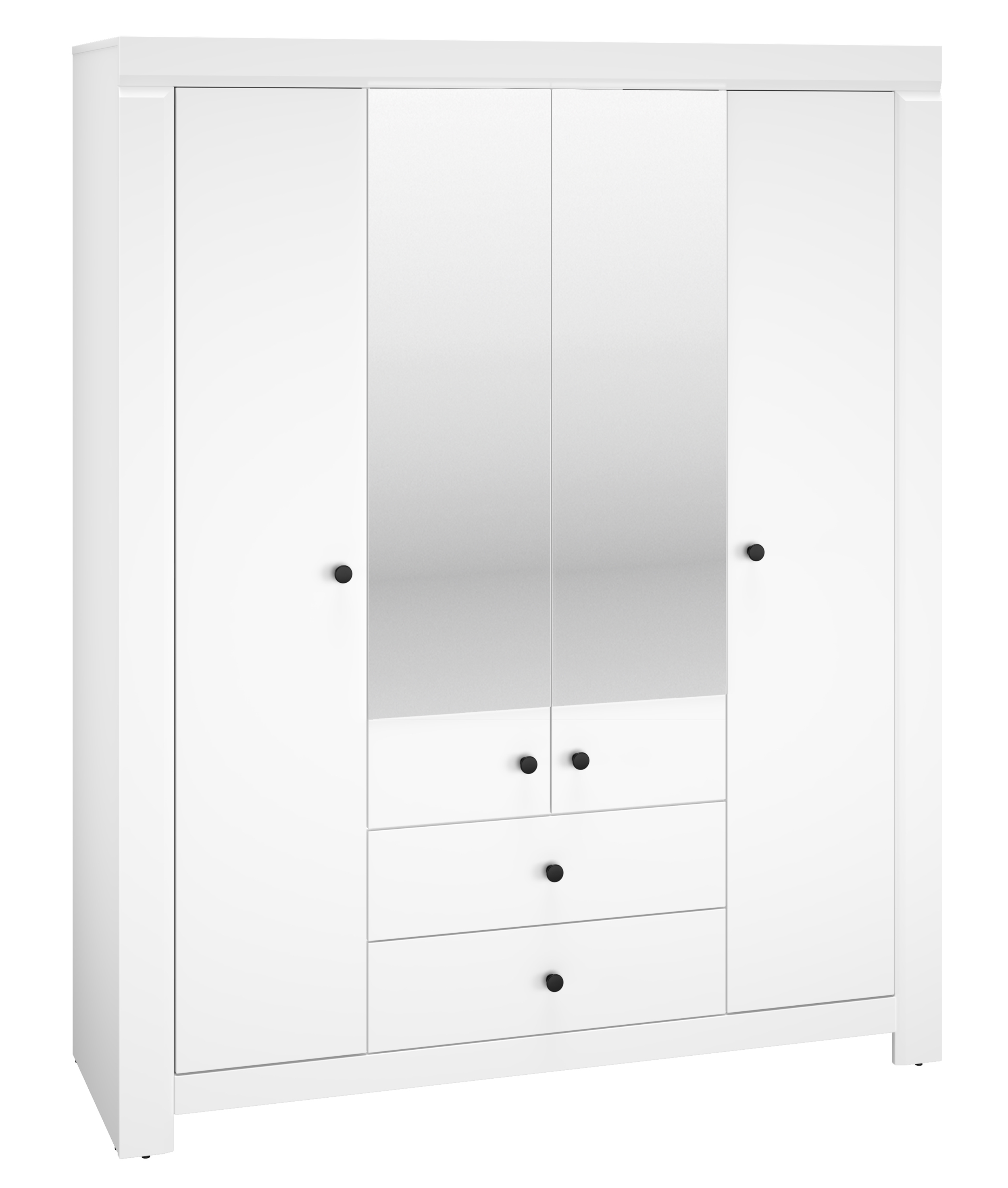 Szafa czterodrzwiowa Murguet 163 cm z lustrem i dwiema szufladami biała - zdjęcie 1