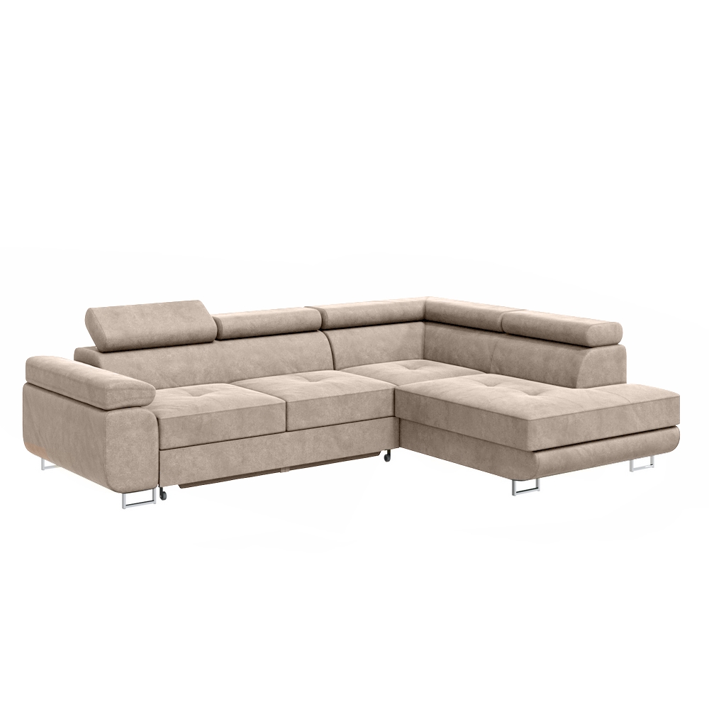 Narożnik rozkładany Stevil L-kształtny z pojemnikiem beżowy w tkaninie hydrofobowej prawostronny - zdjęcie 1