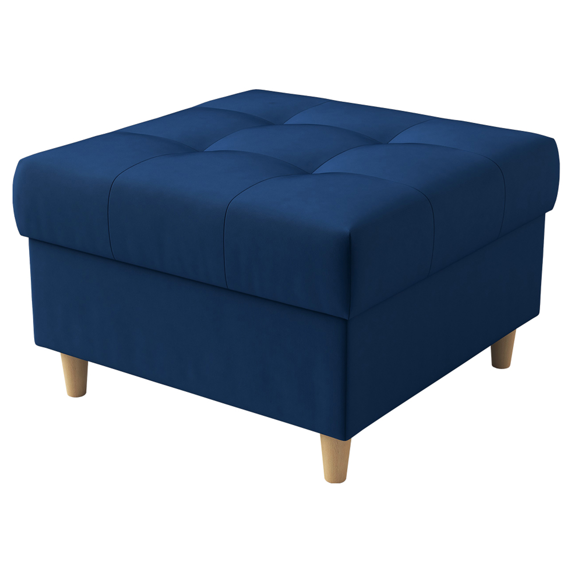 Pufa na drewnianych nóżkach Berrec pikowana granatowa - zdjęcie 1