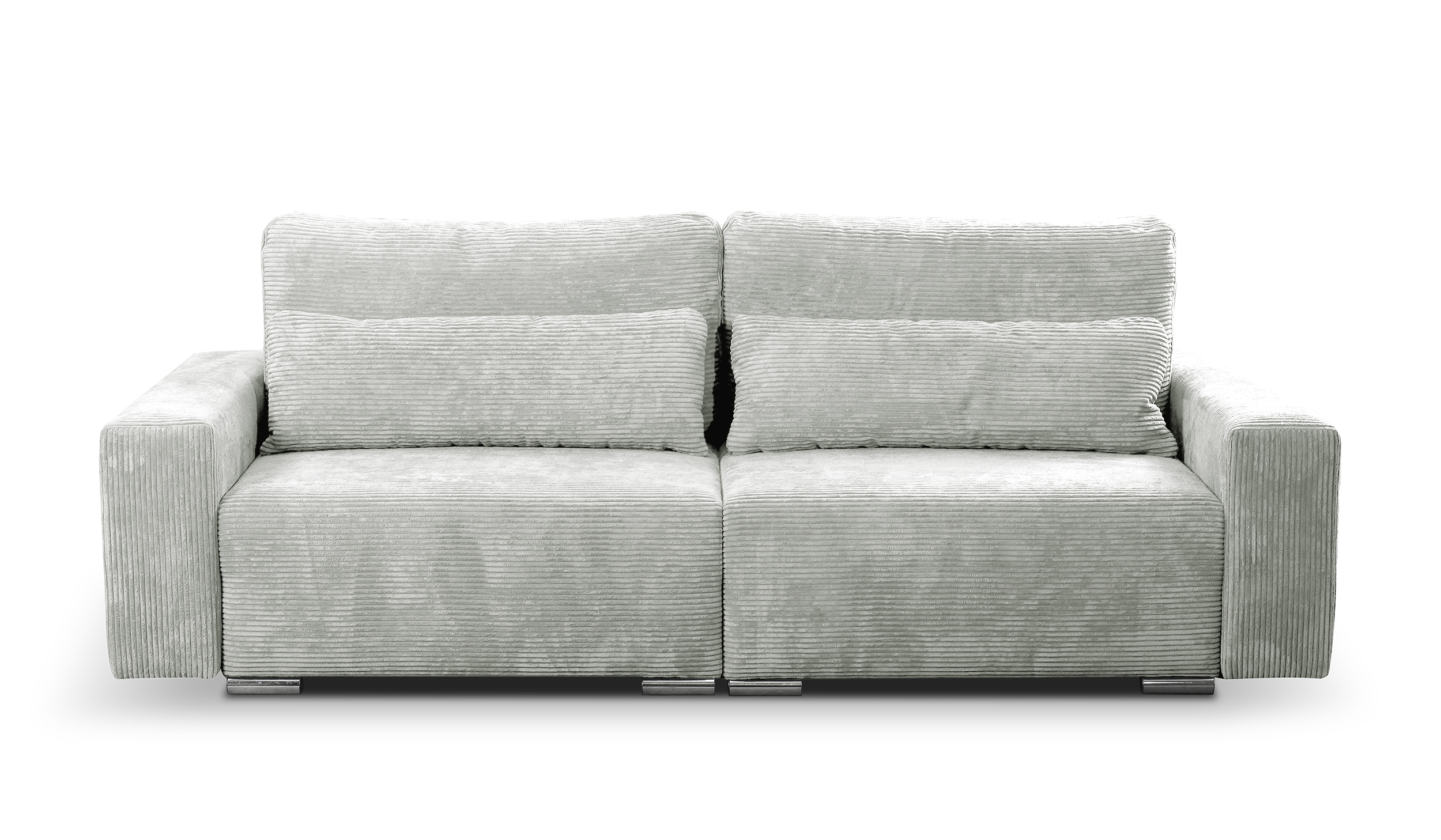 Kanapa rozkładana trzyosobowa Catalista jasnoszara z pojemnikiem sztruks nogi srebrne - zdjęcie 1