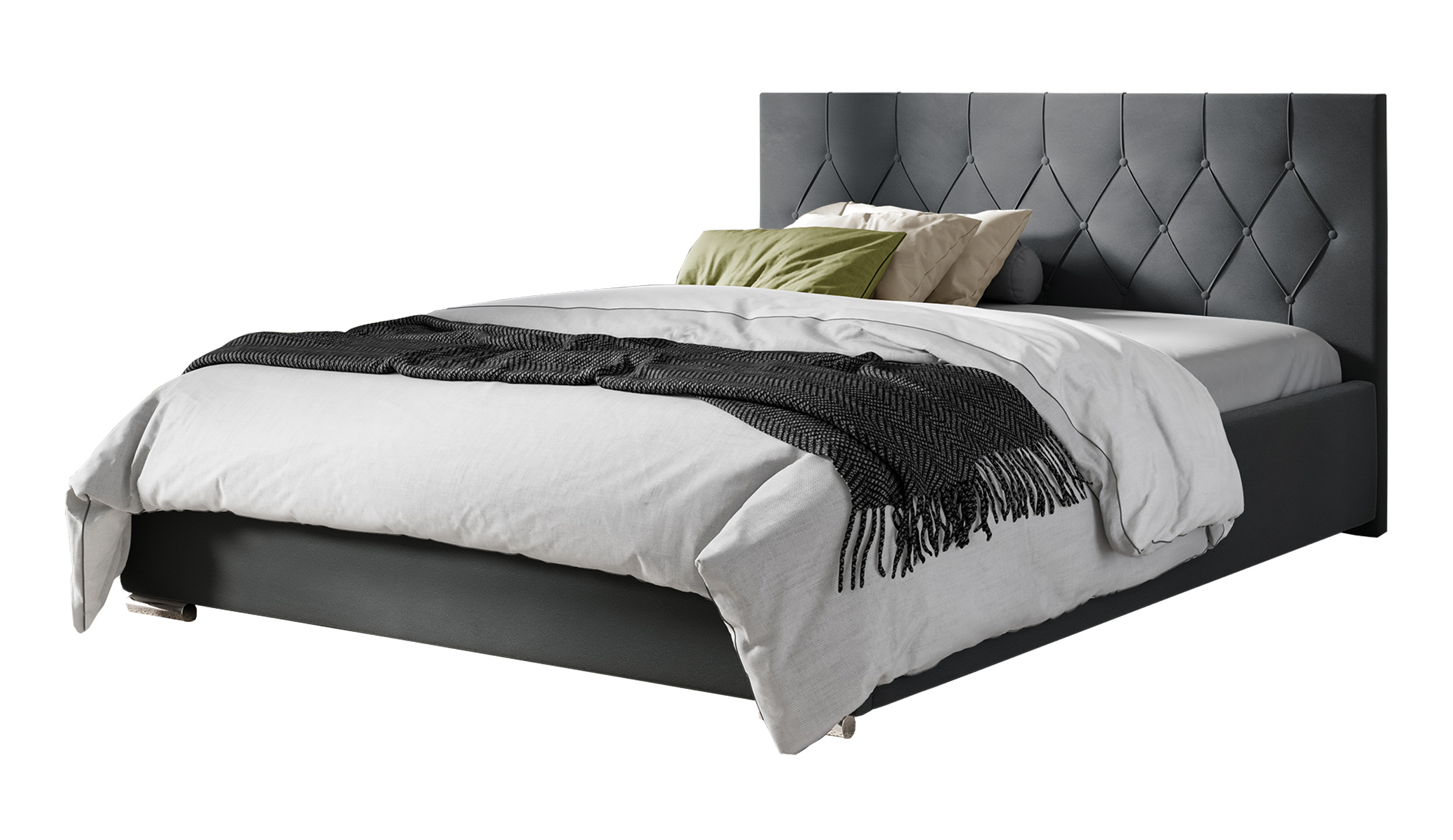 Łóżko kontynentalne Tunja 120x200 ze stelażem metalowym ciemnoszare - zdjęcie 1