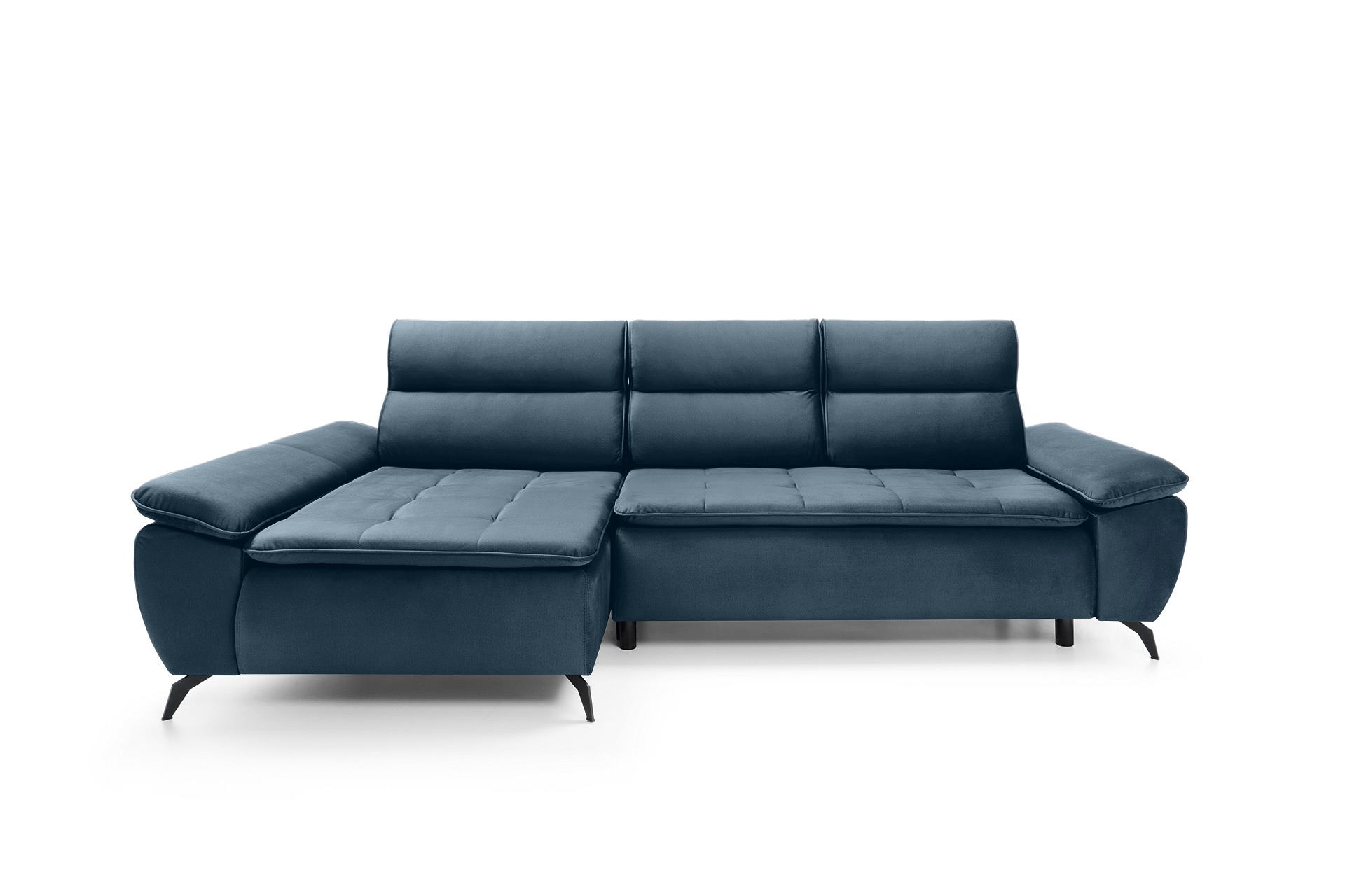 Narożnik z funkcją spania Gelroos L-kształtny z pojemnikiem granatowy welwet hydrofobowy lewostronny - zdjęcie 1