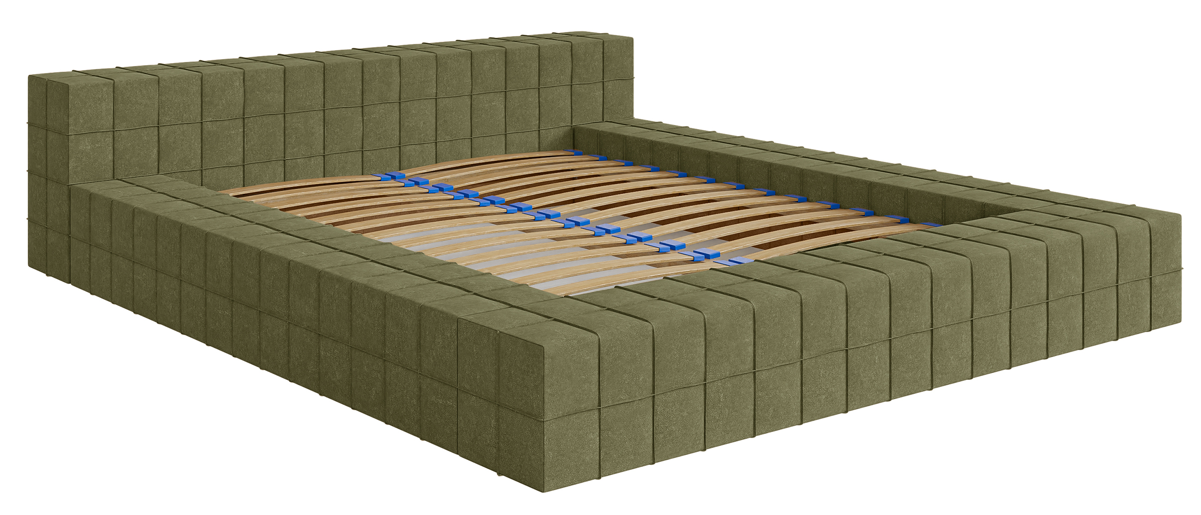 Łóżko tapicerowane 160x200 cm Evori oliwkowy nubuk hydrofobowy - zdjęcie 1