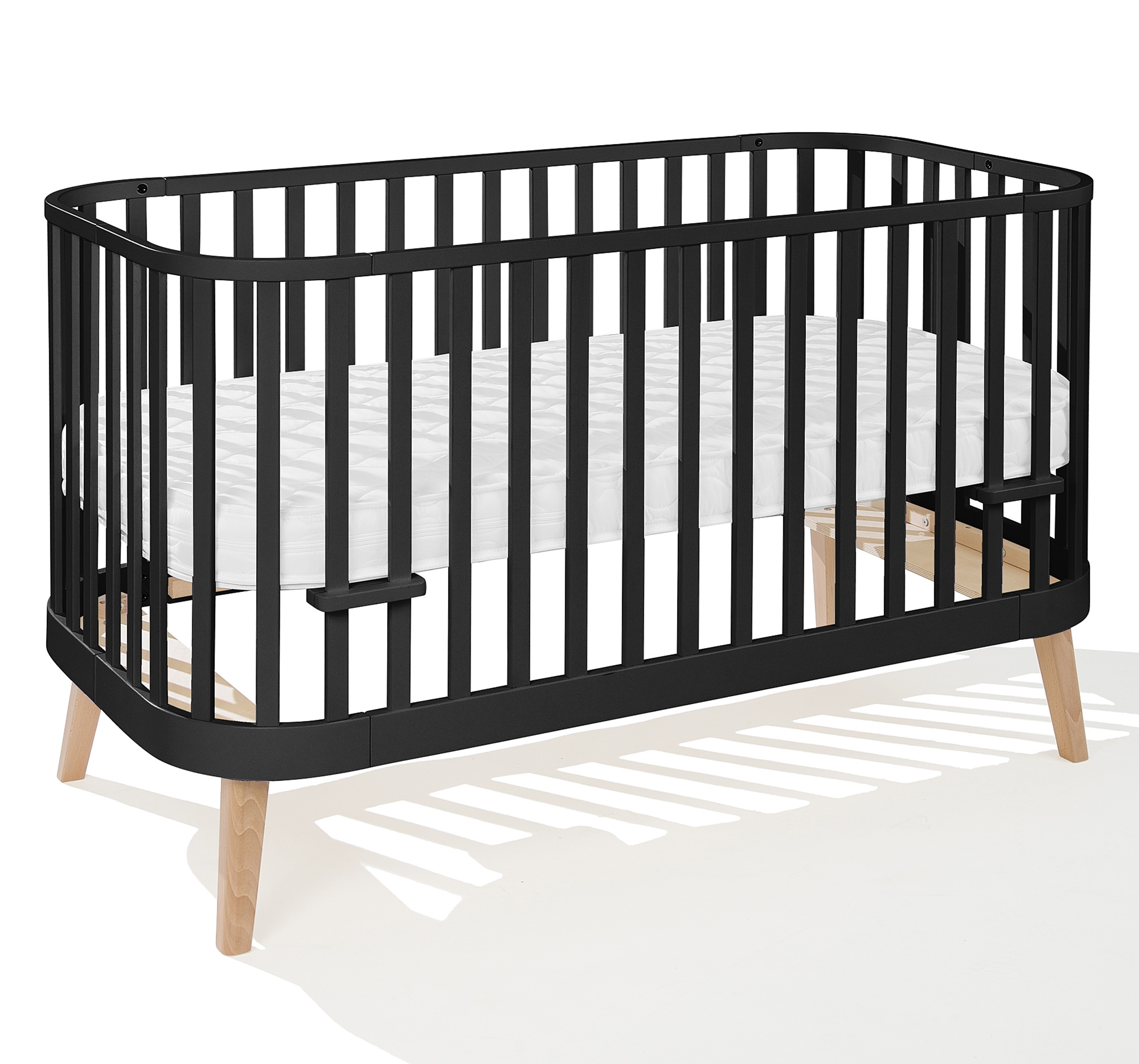 Łóżeczko dziecięce Cuddlies 140x70 z funkcją sofy i materacem drewniane czarne - zdjęcie 1