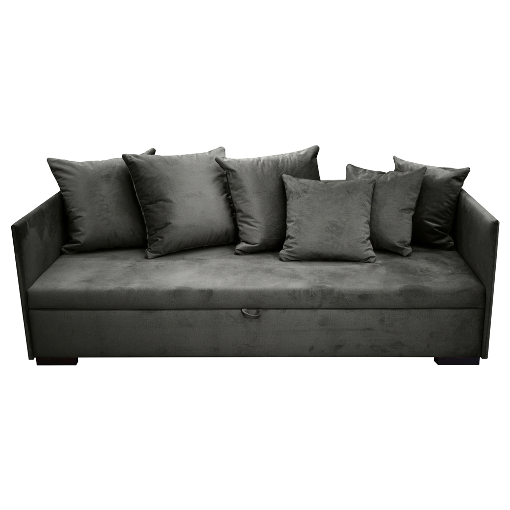 Łóżko pojedyncze Trotte z pojemnikiem 90x197 cm szare welur hydrofobowy - zdjęcie 1