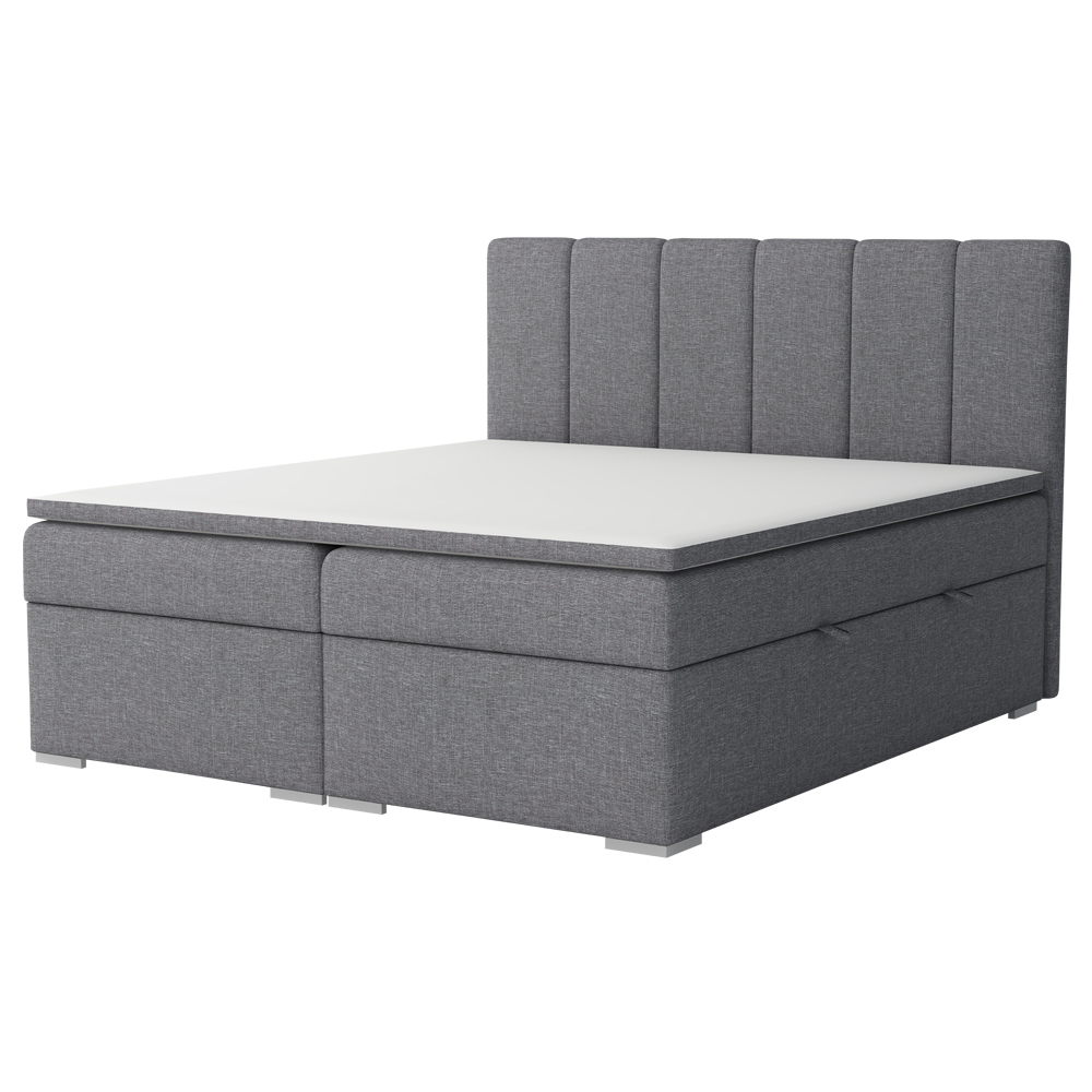 Łóżko kontynentalne 140x200 cm Maratta z pojemnikami i topperem jasnoszara plecionka