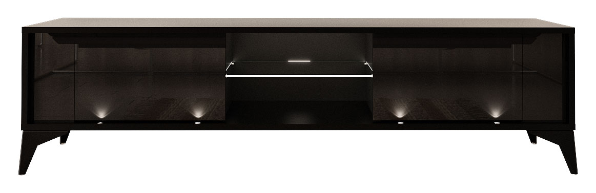 Szafka RTV Kovlar 161 cm czarna / czarny połysk z led - zdjęcie 1