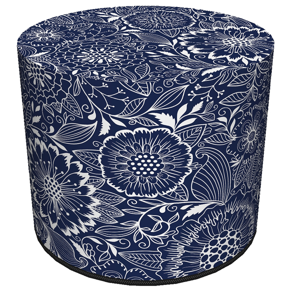 Pufa okrągła Fresvik granatowo-białe kwiaty - zdjęcie 1