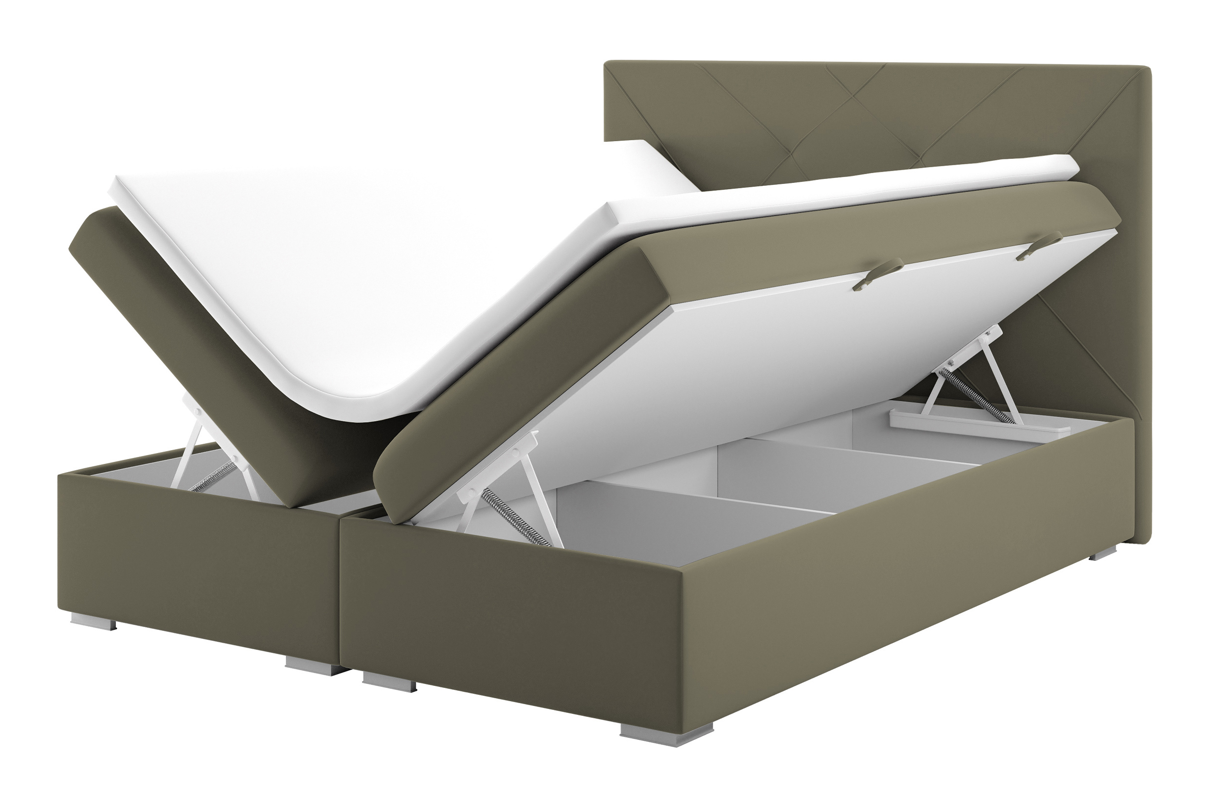 Łóżko kontynentalne 180x200 cm Seleken z pojemnikami i topperem oliwkowe welur hydrofobowy - zdjęcie 1