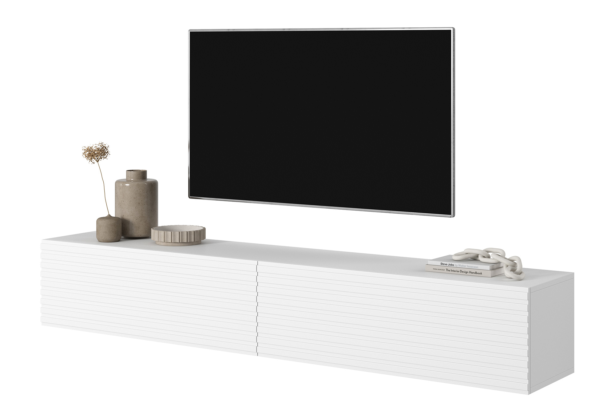 Szafka RTV Pavas 175 cm Biały z lamelowym frontem - zdjęcie 1