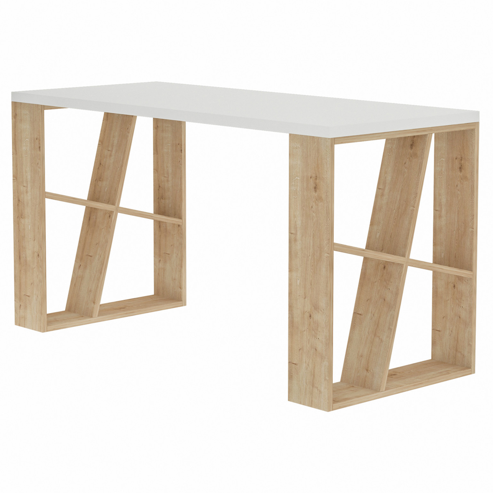 Biurko drewniane Abern 140x60 cm z białym blatem - zdjęcie 1