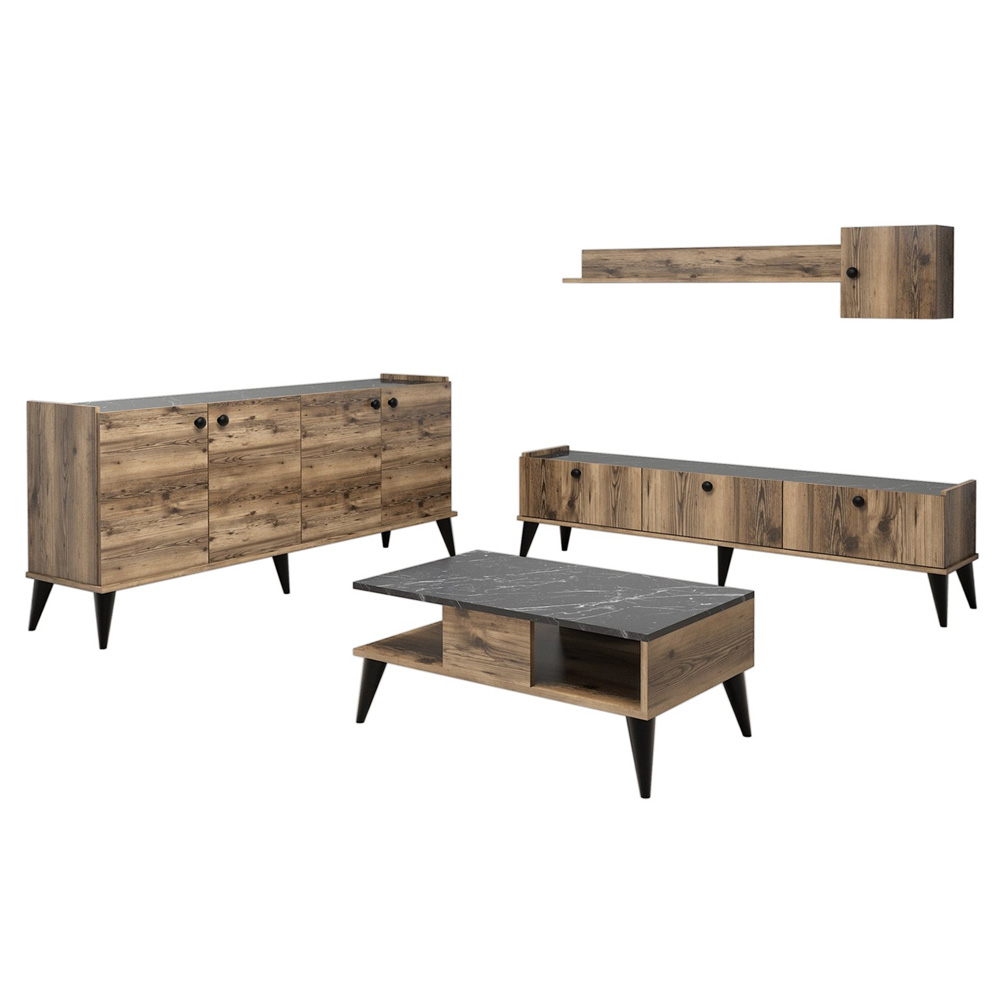 Zestaw mebli do salonu Baabara orzech/marmur - zdjęcie 1