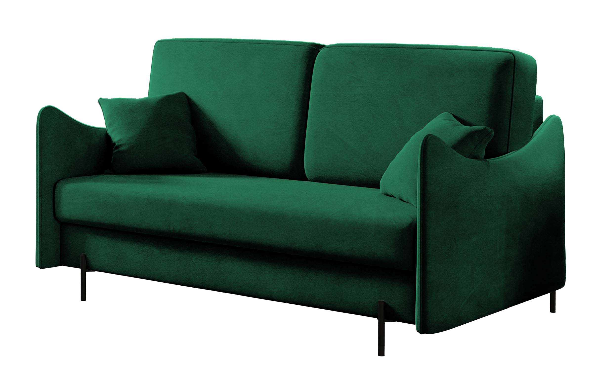 Kanapa rozkładana dwuosobowa Wavia z pojemnikiem zielona velvet hydrofobowy - zdjęcie 1