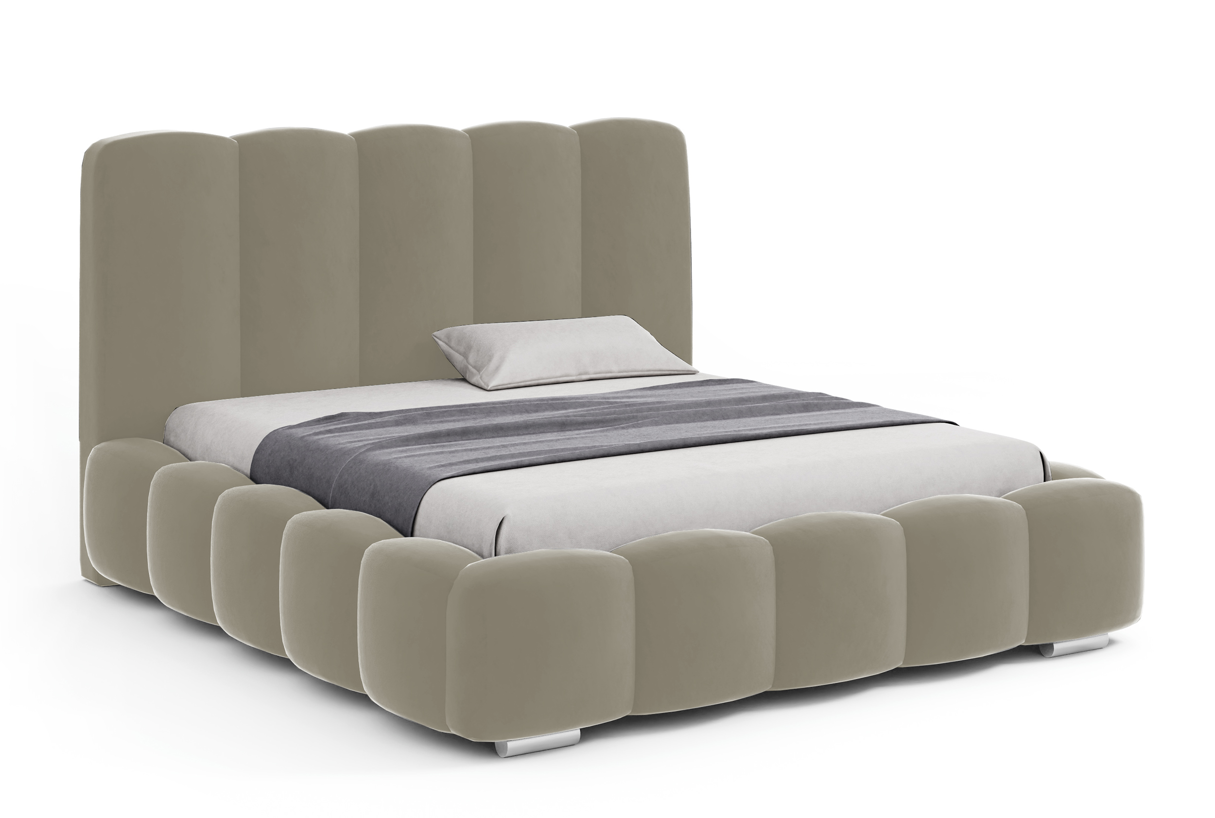 Łóżko tapicerowane 160x200 cm Kuglo z pojemnikiem stelaż metalowy ciemnobeżowe welur - zdjęcie 1