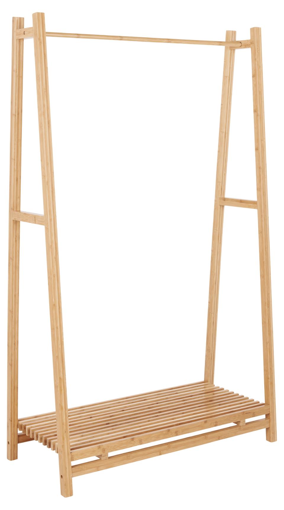 Wieszak na ubrania Sulands bambusowy wolnostojący z drążkiem i półką 105x50x175 cm - zdjęcie 1